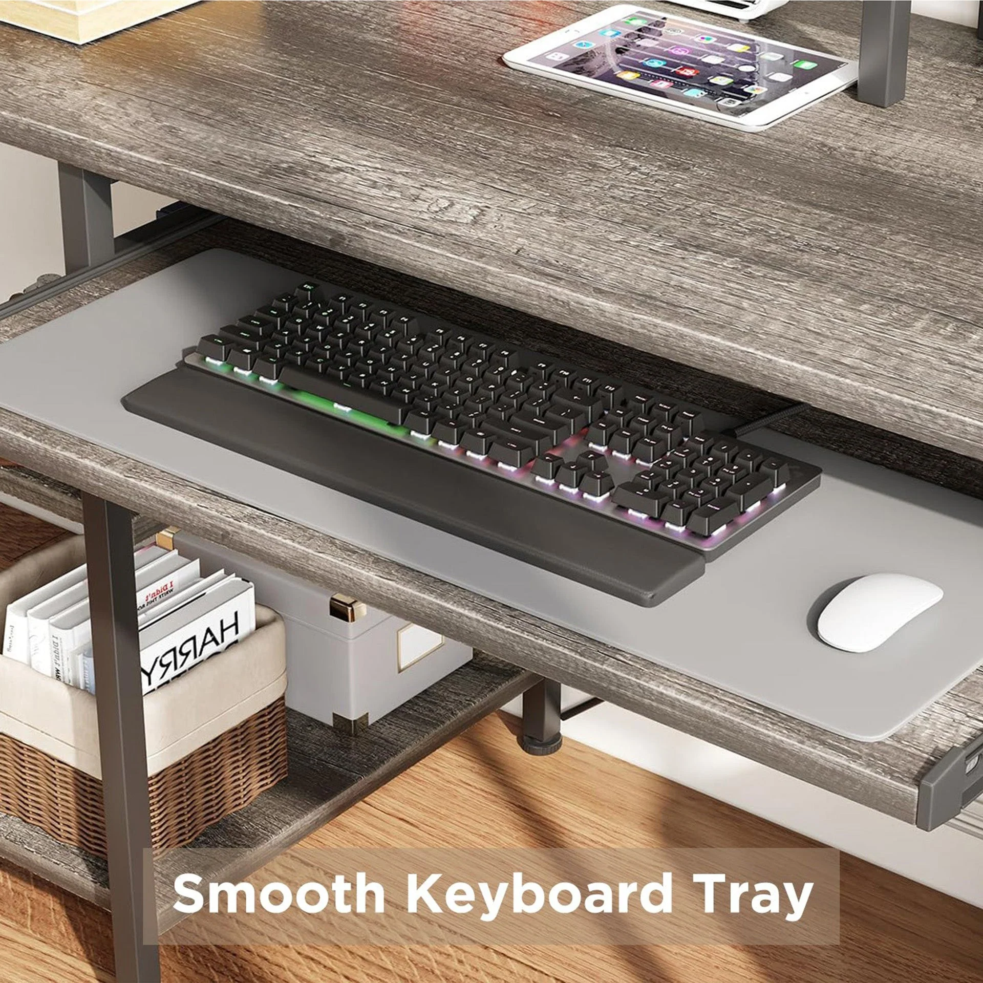 Tyler 120cm Computer Desk with Bookshelf - Grey Oak - Image 5