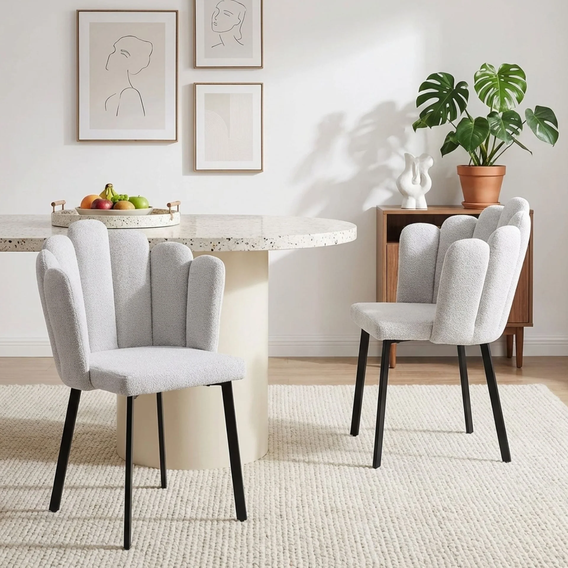 Urban Petal-shaped Upholstered Dining Chair - Set of 2 - Light Grey - Image 3