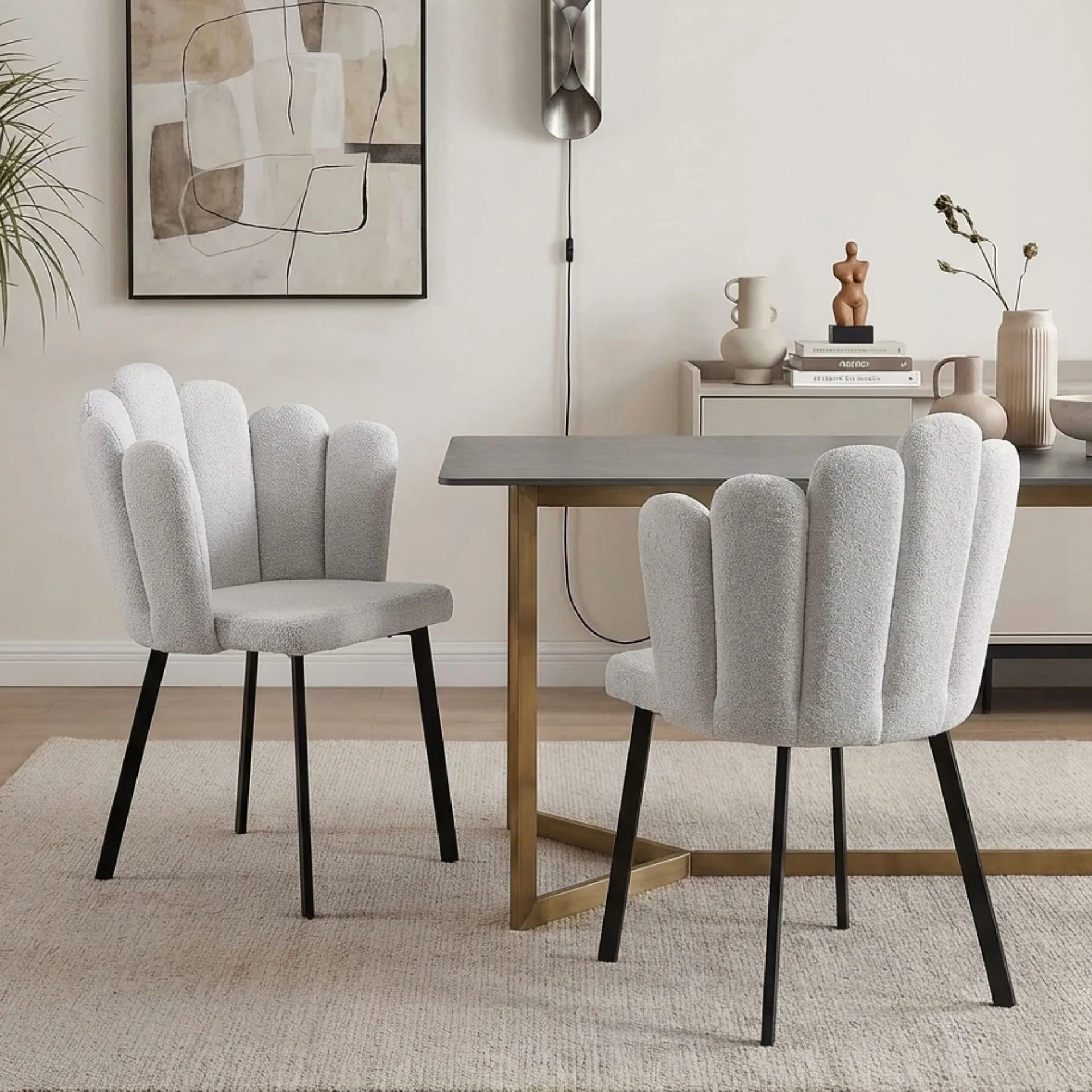 Urban Petal-shaped Upholstered Dining Chair - Set of 2 - Light Grey - Image 5