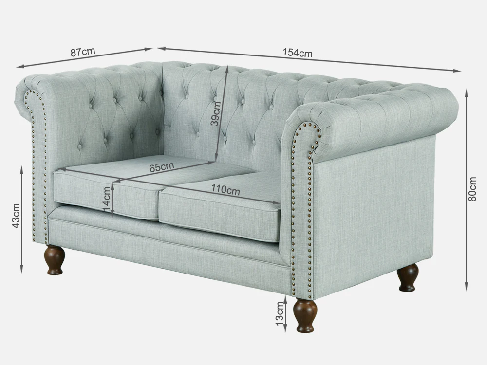 VAGAS 2 Seater Fabric Sofa - LIGHT GREY - Image 9