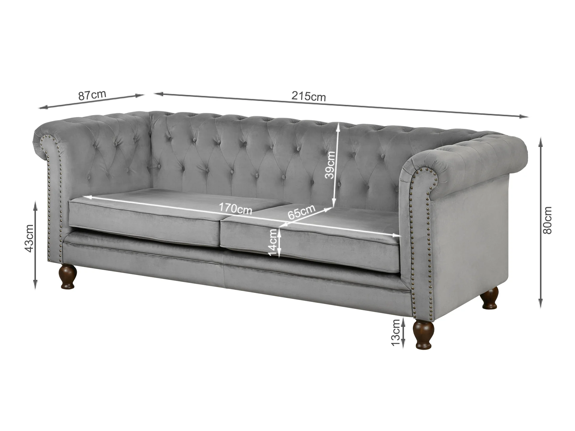 Vagas 3 Seater Sofa - Grey - Image 9