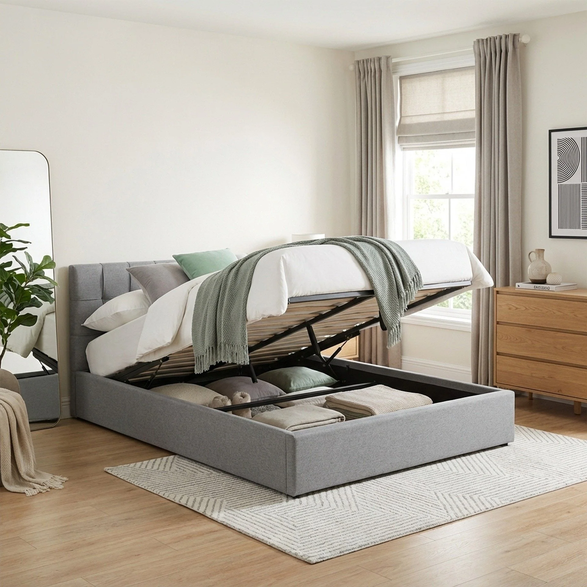Vano Queen Gas Lift Bed Frame - Grey