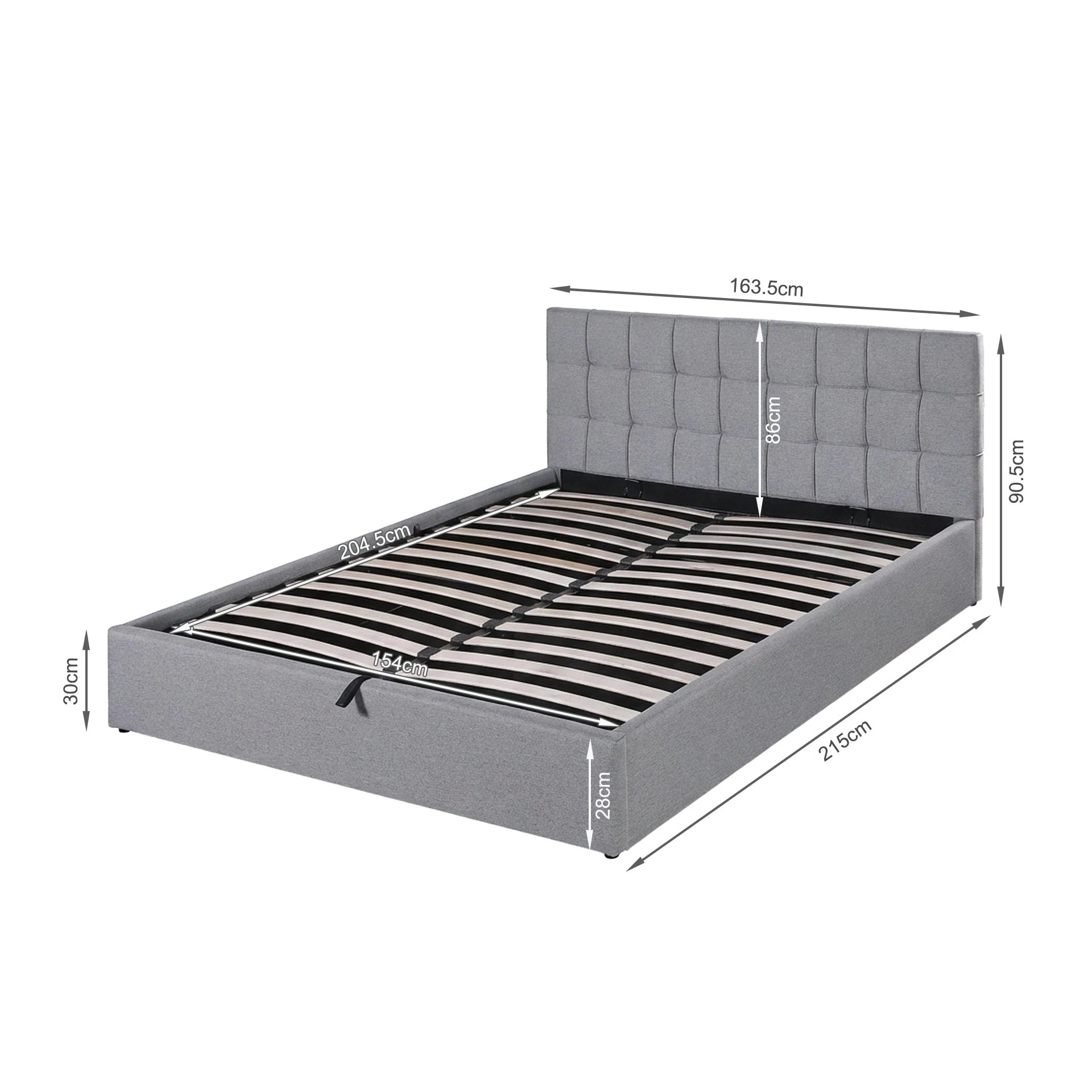 Vano Queen Gas Lift Bed Frame - Grey - Image 14