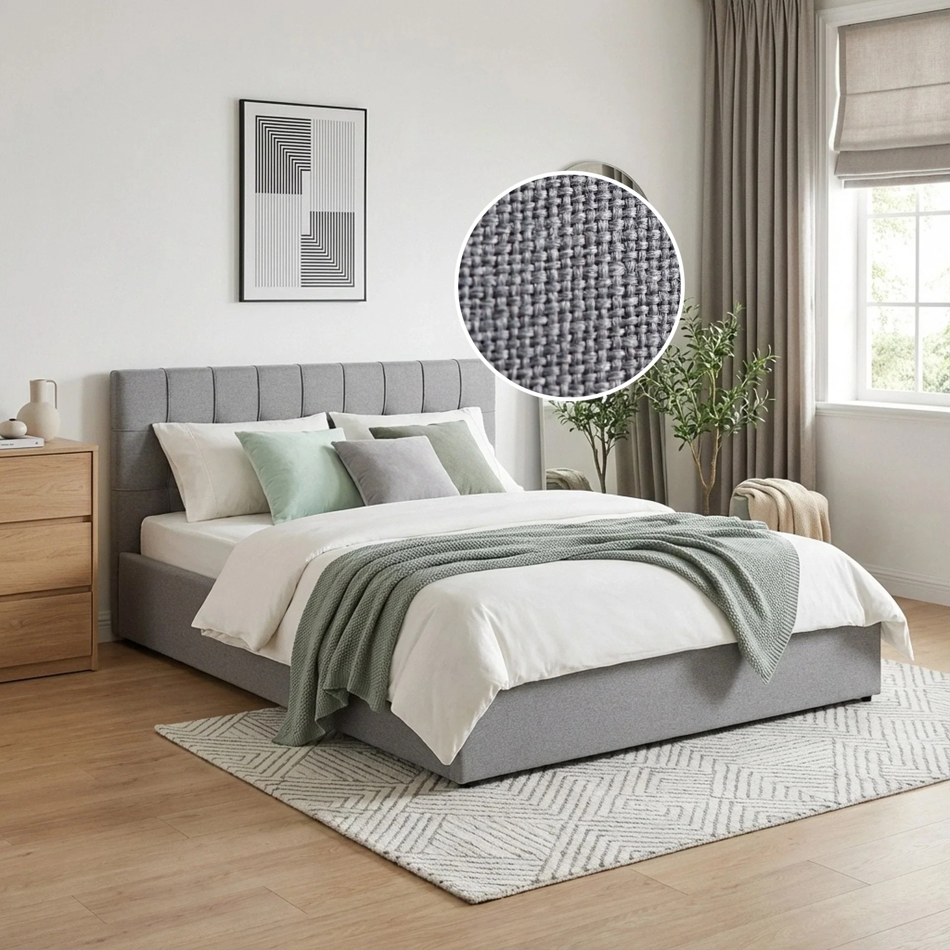 Vano Queen Gas Lift Bed Frame - Grey - Image 2