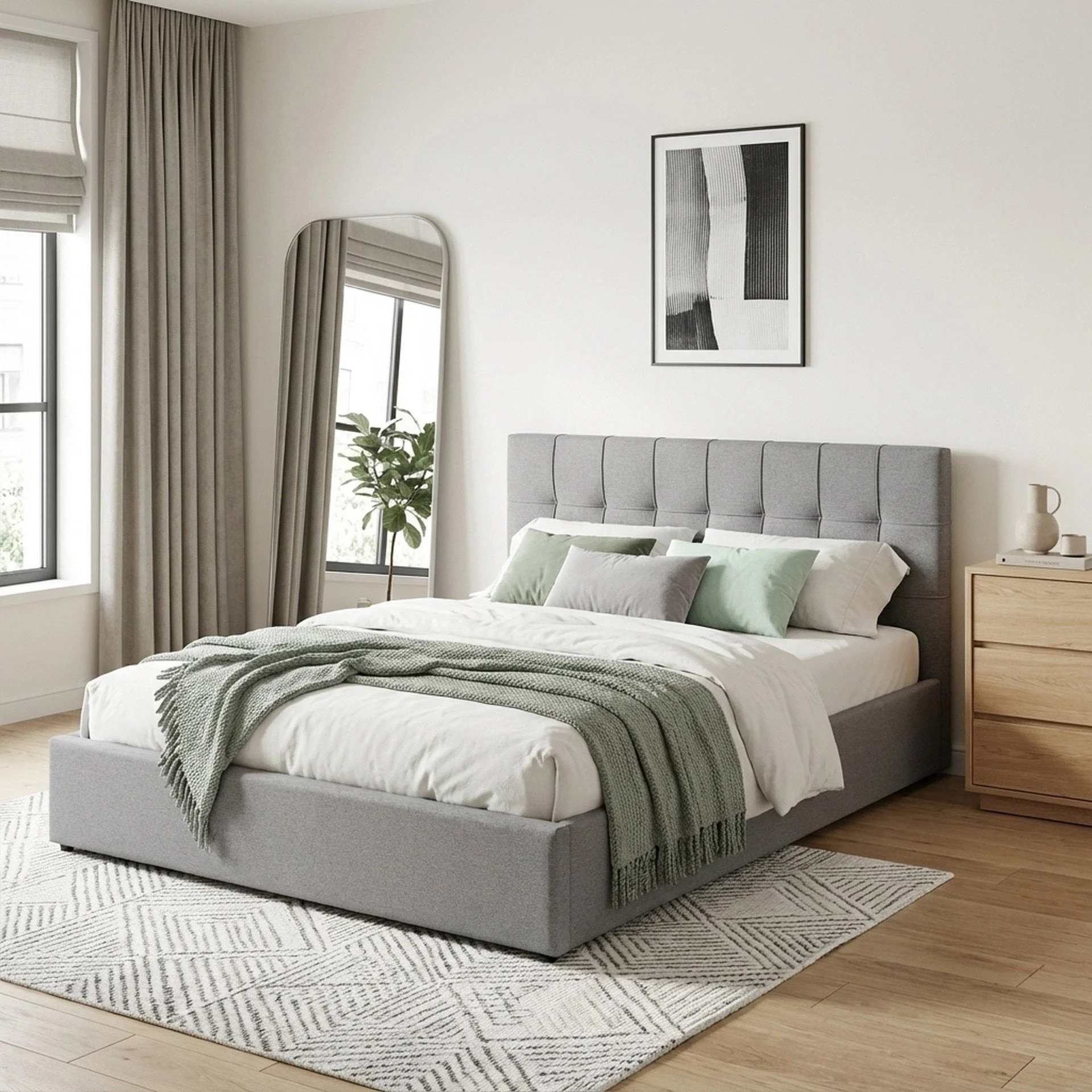 Vano Queen Gas Lift Bed Frame - Grey - Image 3