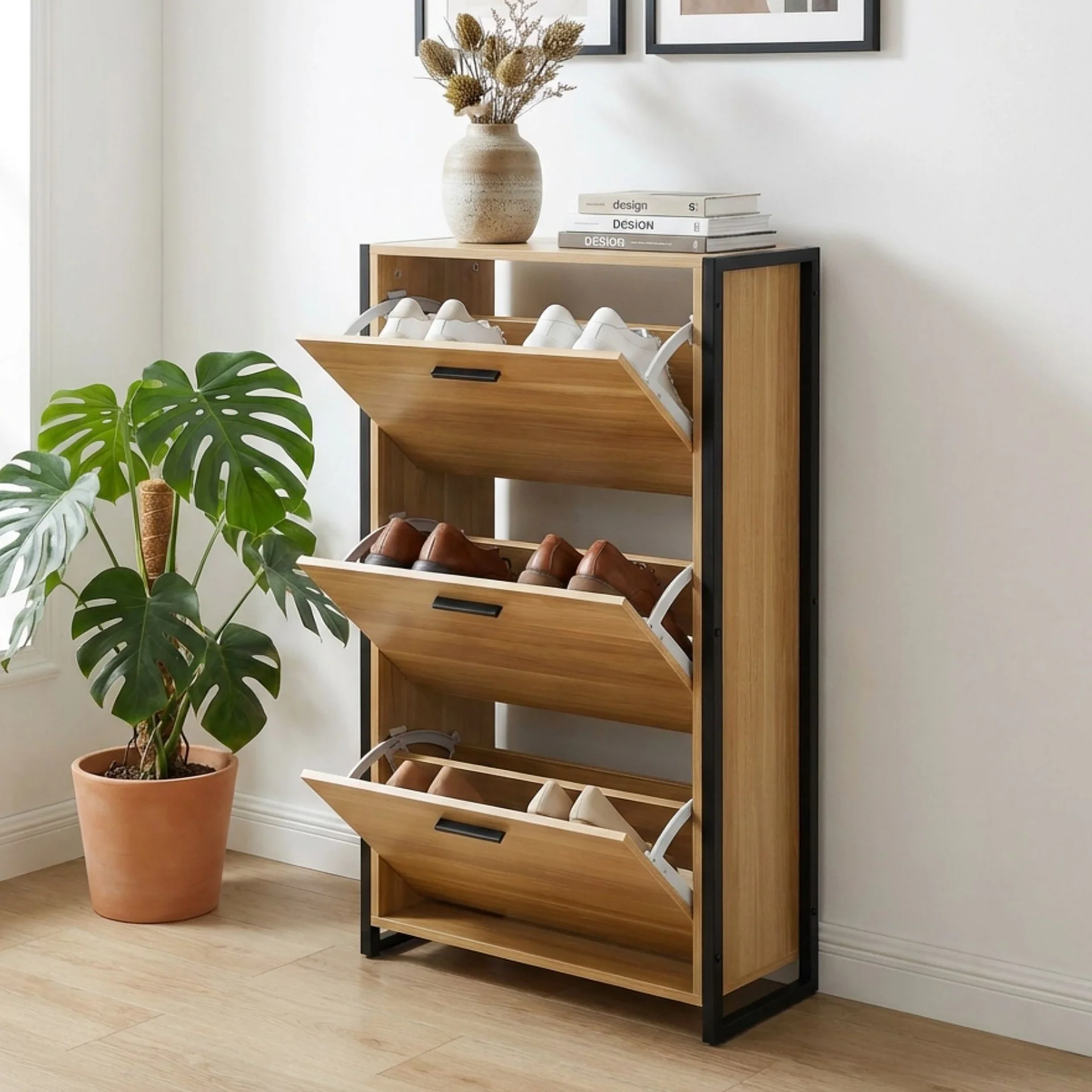 Vard 3 Drawer Shoe Cabinet Storage Rack - Light Teak