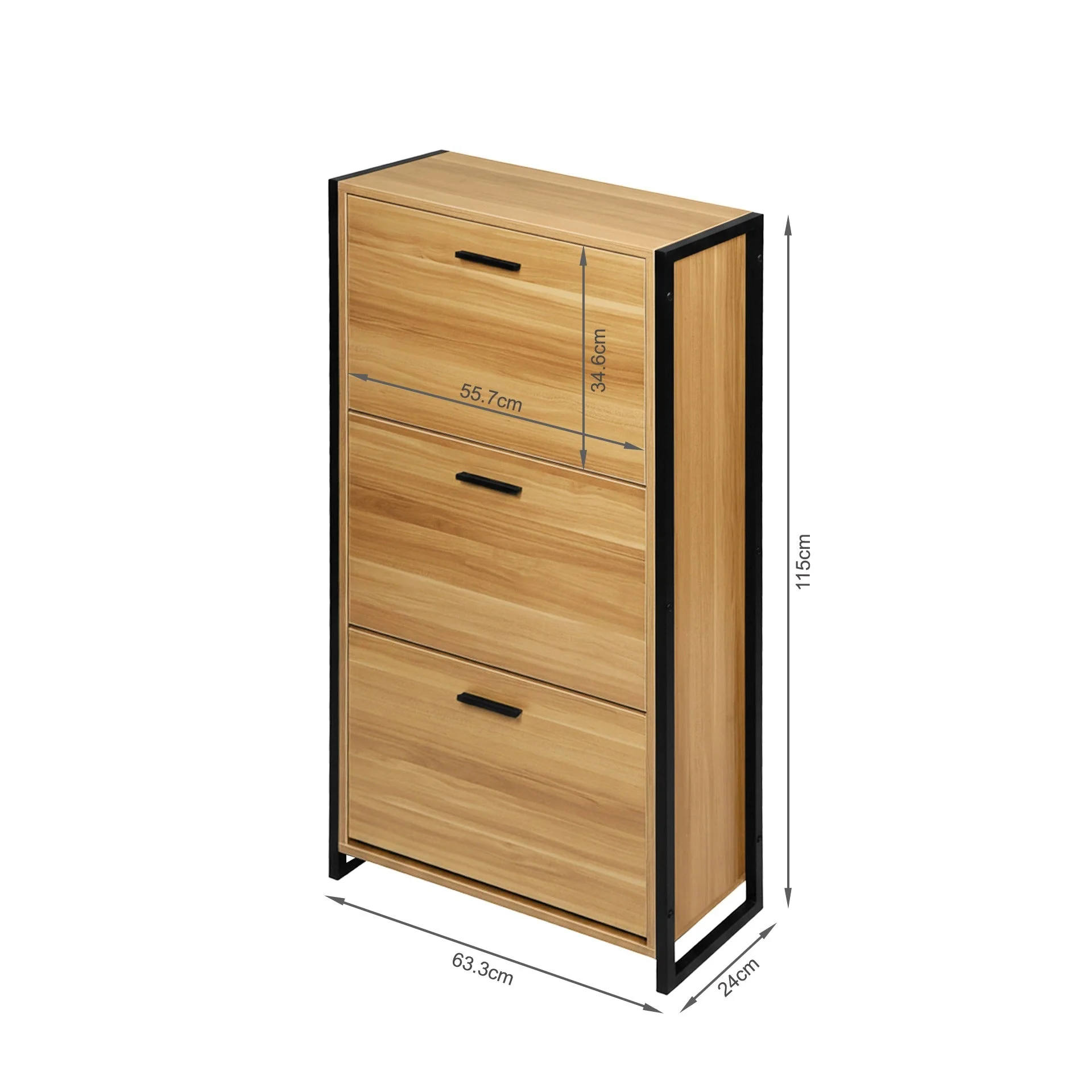 Vard 3 Drawer Shoe Cabinet Storage Rack - Light Teak - Image 15