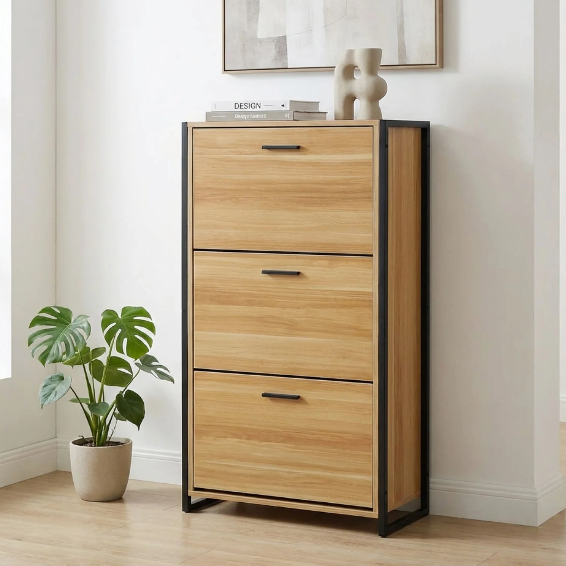 Vard 3 Drawer Shoe Cabinet Storage Rack - Light Teak - Image 2