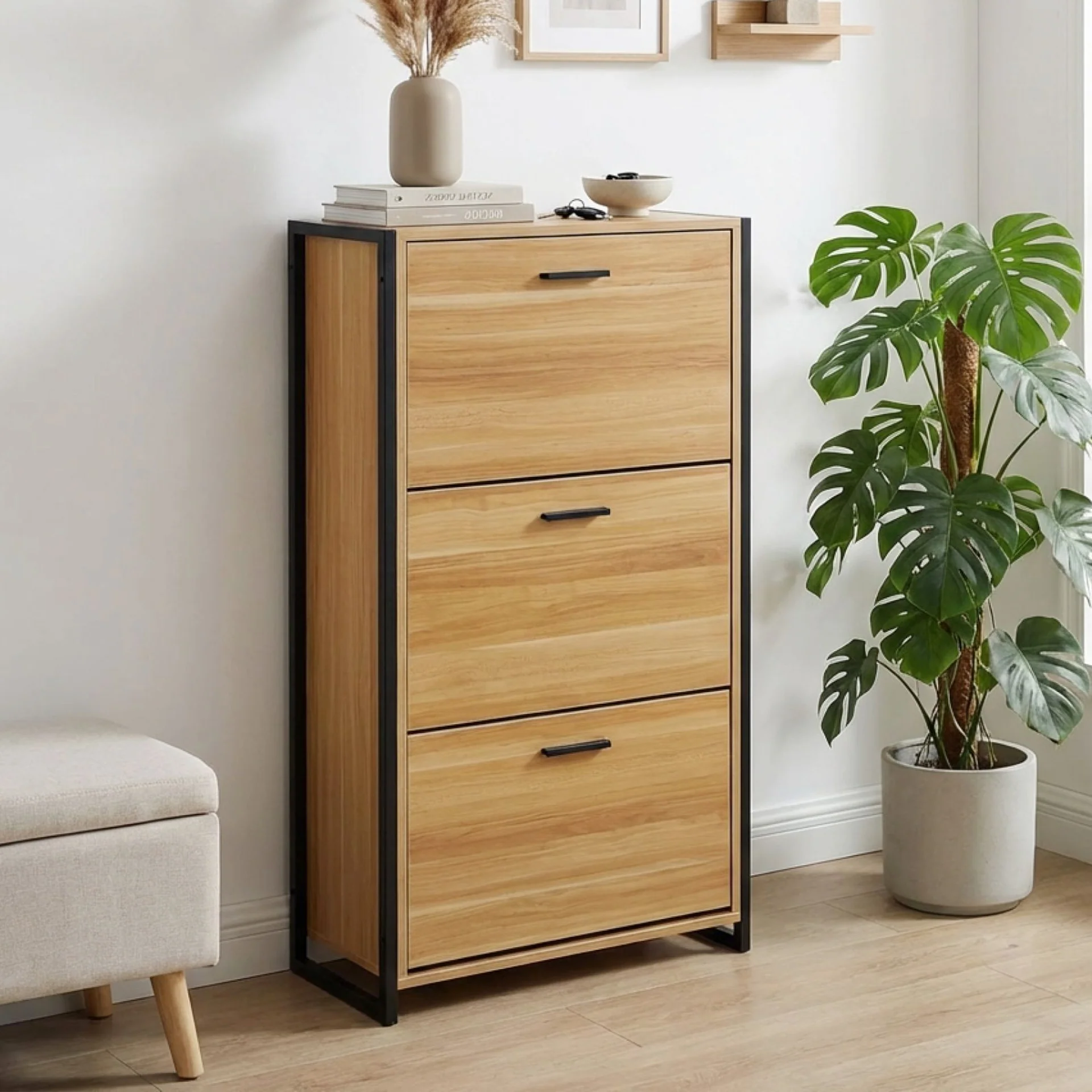 Vard 3 Drawer Shoe Cabinet Storage Rack - Light Teak - Image 4