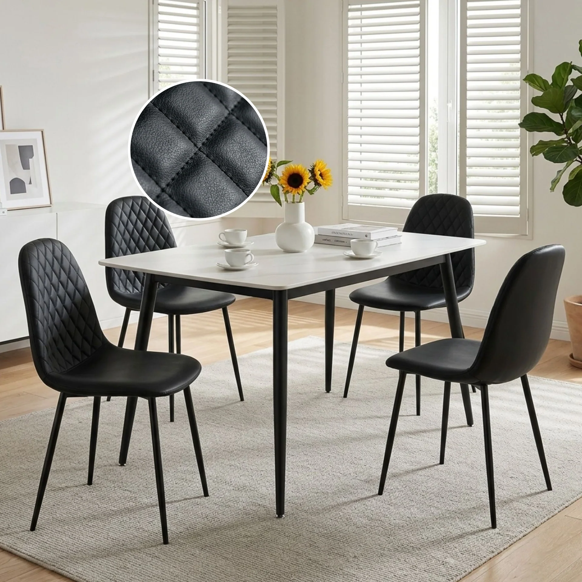 Varo PU Dining Chair - Set of 4 - Black - Image 2