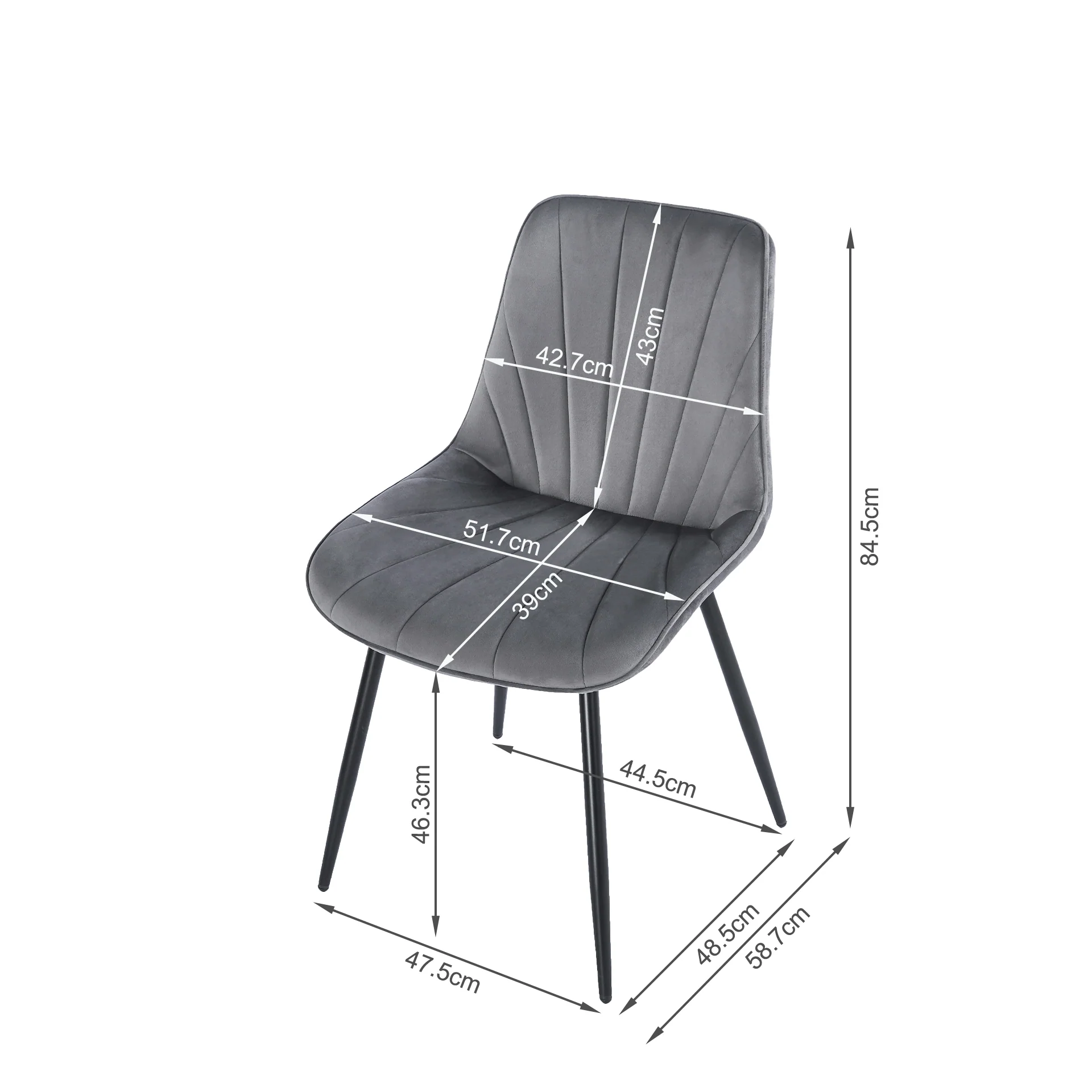 Vela Velvet Dining Chair - Set Of 4 - Dark Grey - Image 14