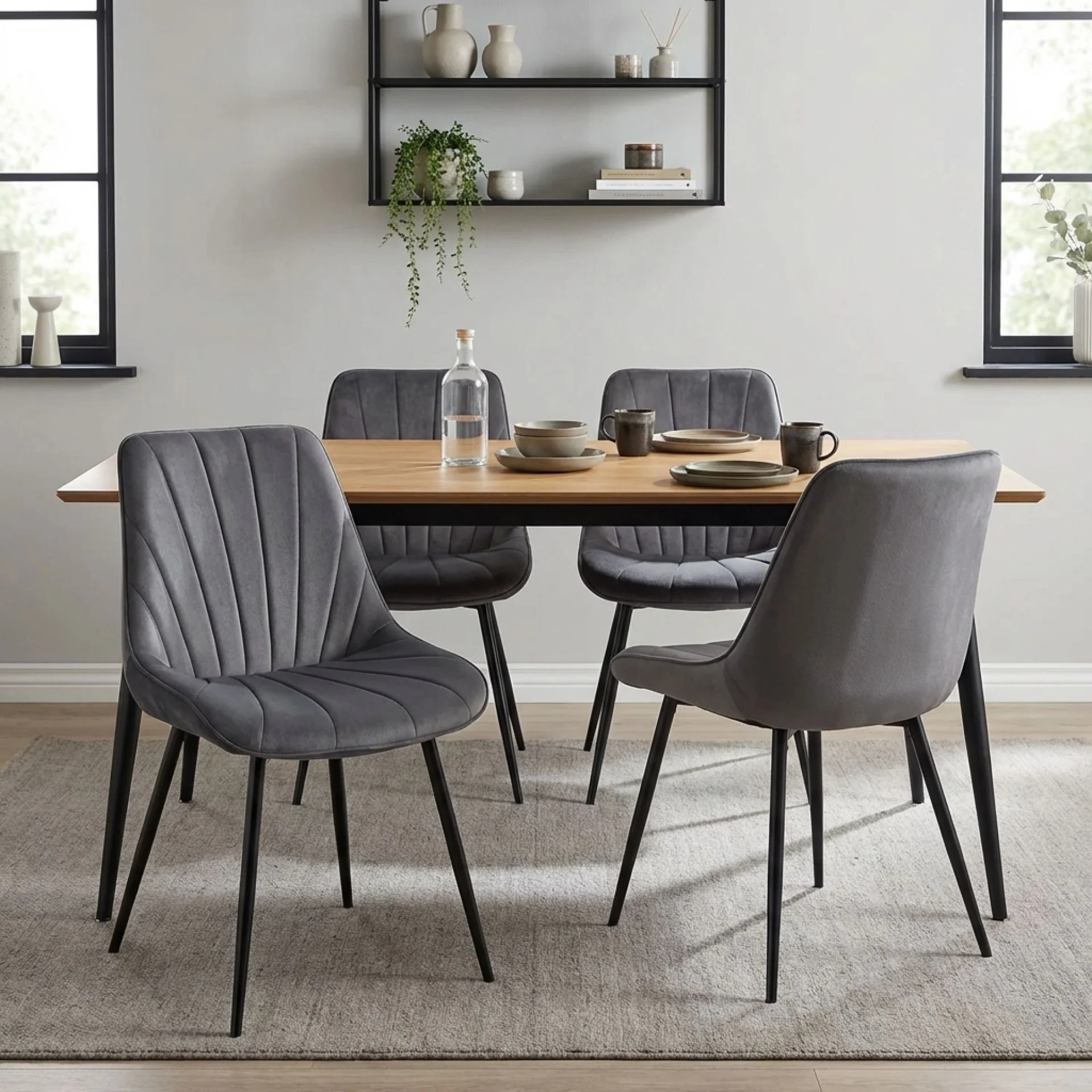 Vela Velvet Dining Chair - Set Of 4 - Dark Grey - Image 5