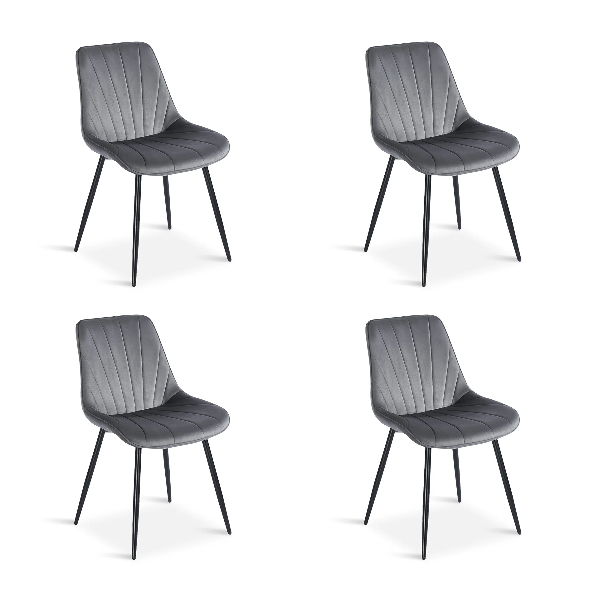 Vela Velvet Dining Chair - Set Of 4 - Dark Grey - Image 9