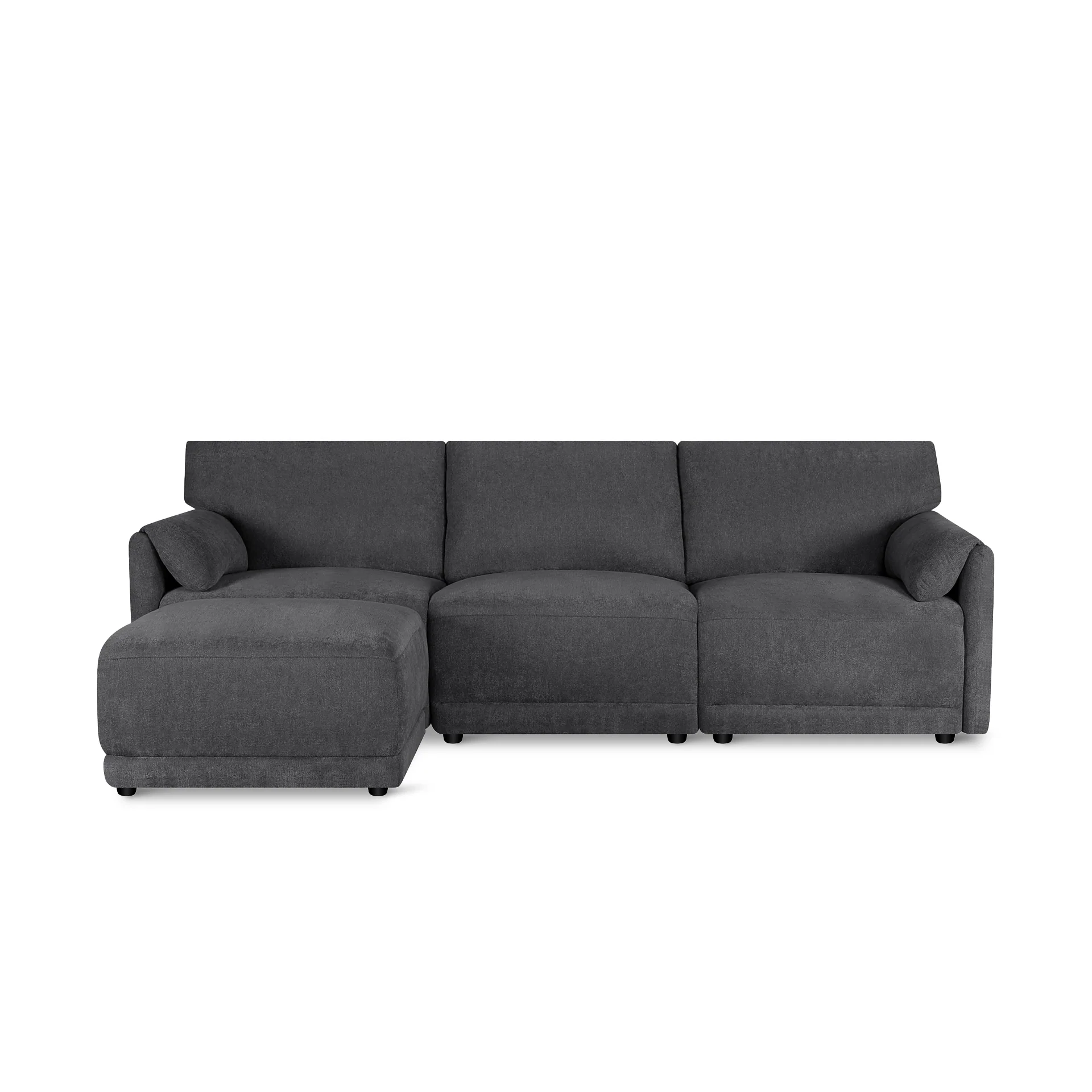 Velvo 3 Seater Modular Sofa with Ottoman - Dark Grey - Image 10