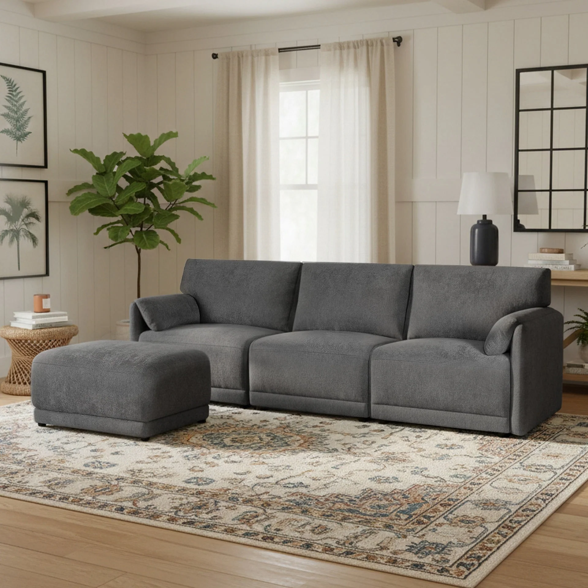 Velvo 3 Seater Modular Sofa with Ottoman - Dark Grey - Image 2
