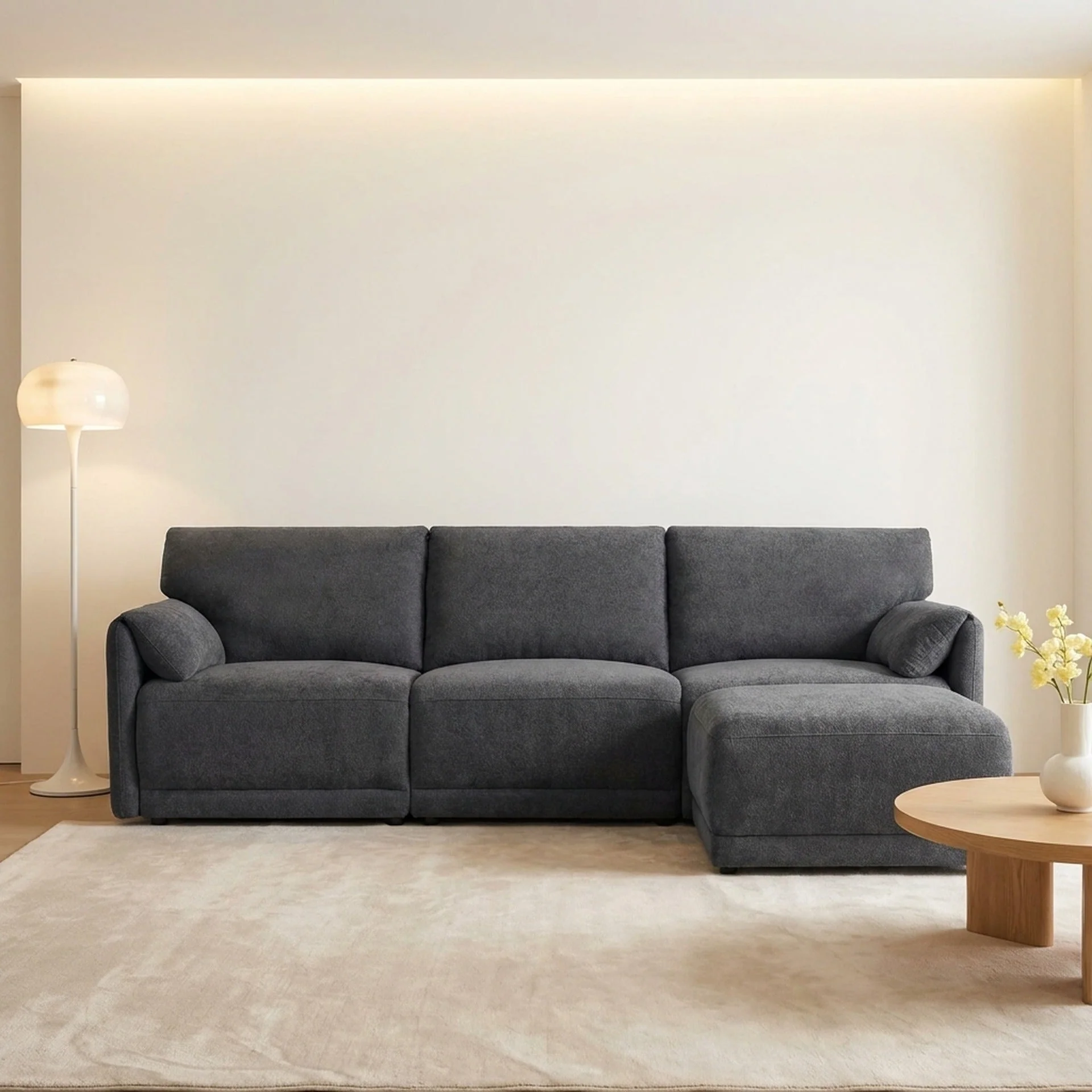 Velvo 3 Seater Modular Sofa with Ottoman - Dark Grey - Image 3