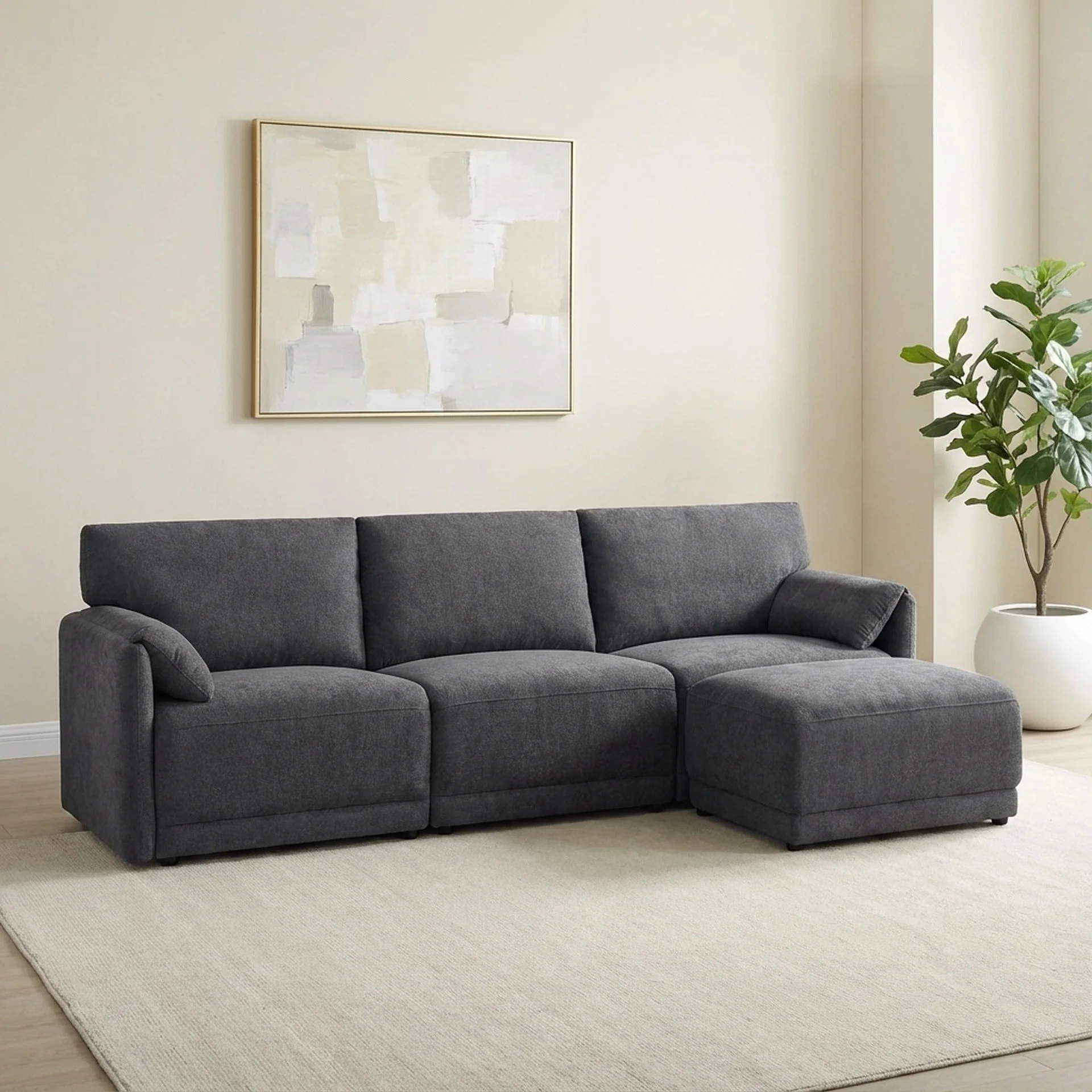 Velvo 3 Seater Modular Sofa with Ottoman - Dark Grey - Image 4