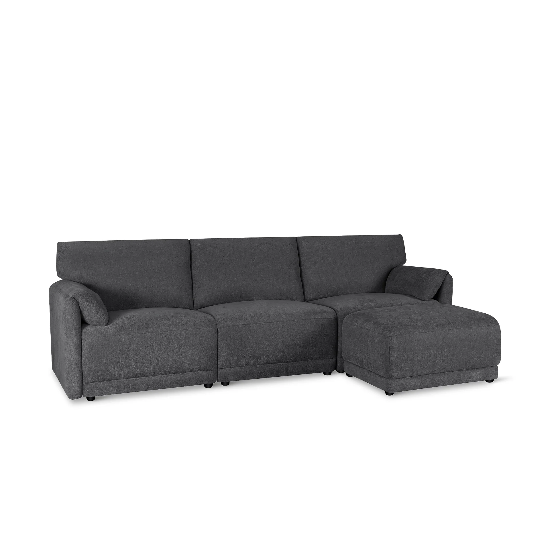 Velvo 3 Seater Modular Sofa with Ottoman - Dark Grey - Image 9