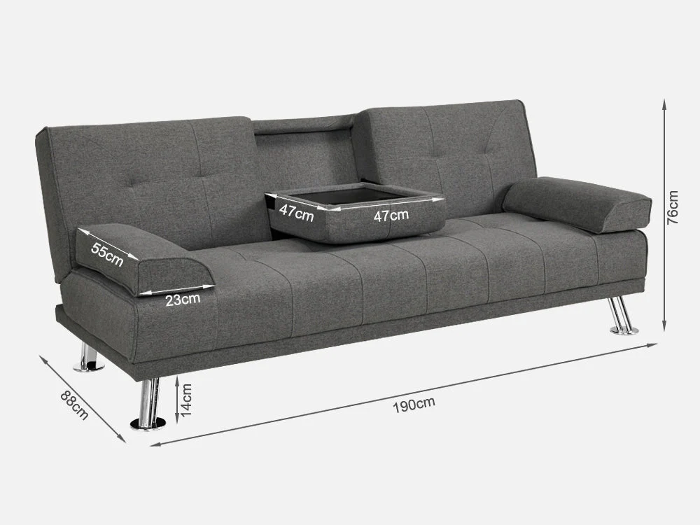 VENICE 3 Seater Sofa bed with Cup Holders - DARK GREY - Image 11