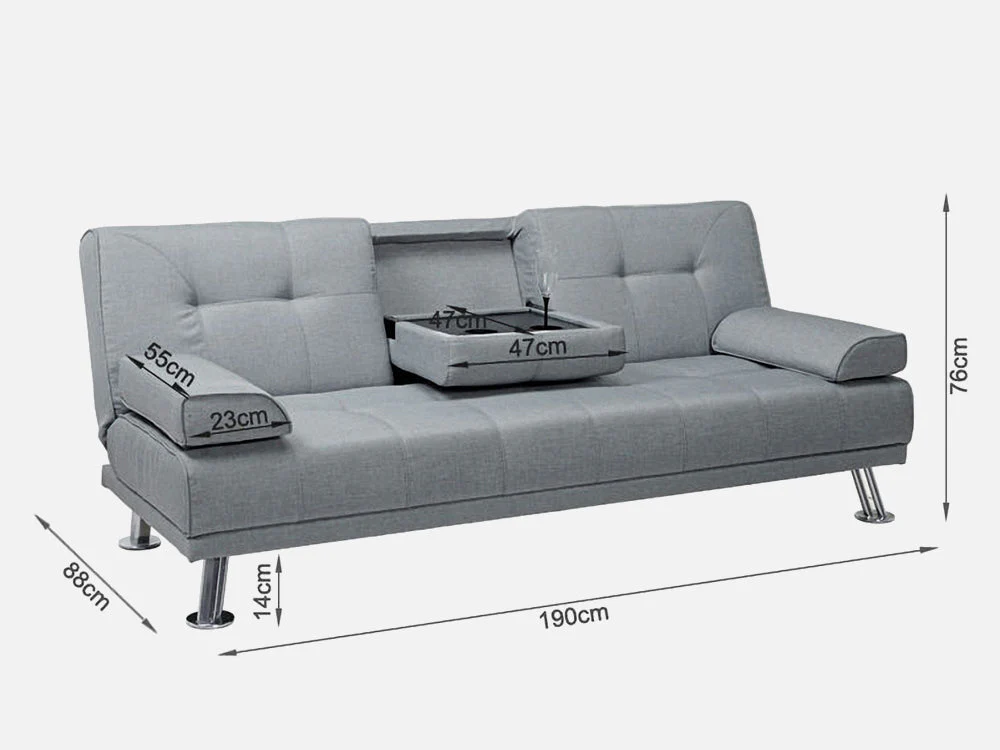 VENICE 3 Seater Sofa bed with Cup Holders - GREY - Image 14