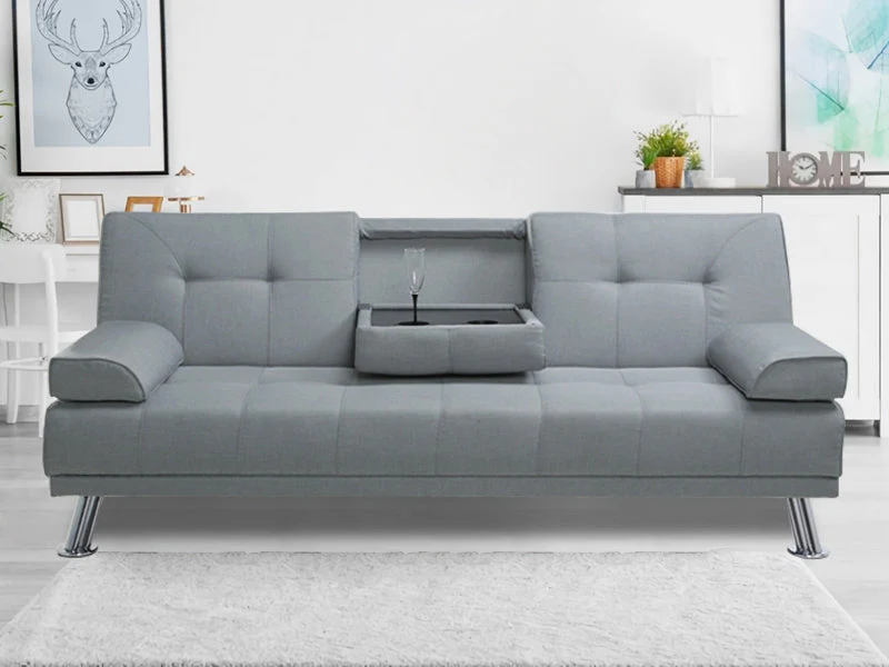 VENICE 3 Seater Sofa bed with Cup Holders - GREY - Image 2