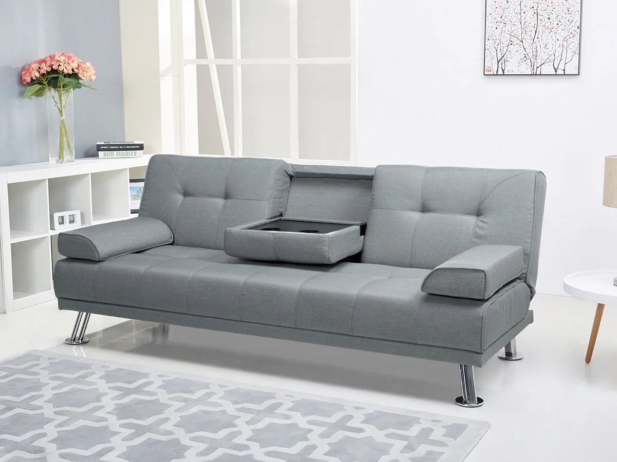 VENICE 3 Seater Sofa bed with Cup Holders - GREY - Image 3
