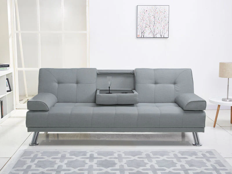 VENICE 3 Seater Sofa bed with Cup Holders - GREY - Image 4