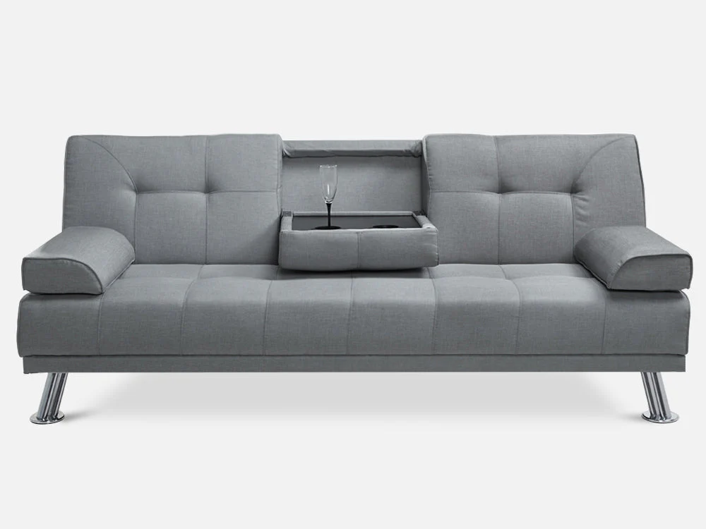 VENICE 3 Seater Sofa bed with Cup Holders - GREY - Image 8