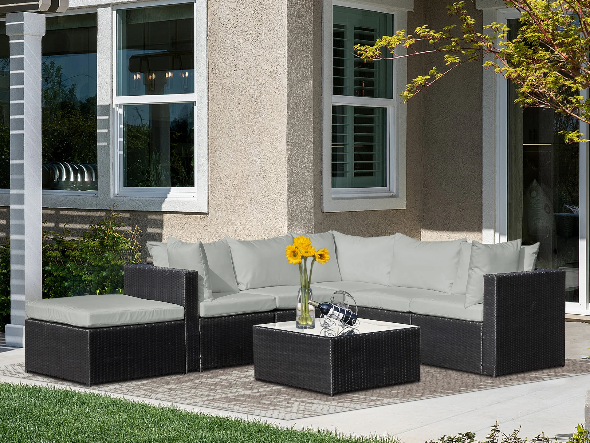 Verona 7 Piece Rattan Outdoor Sofa Set - Dark Grey - Image 2