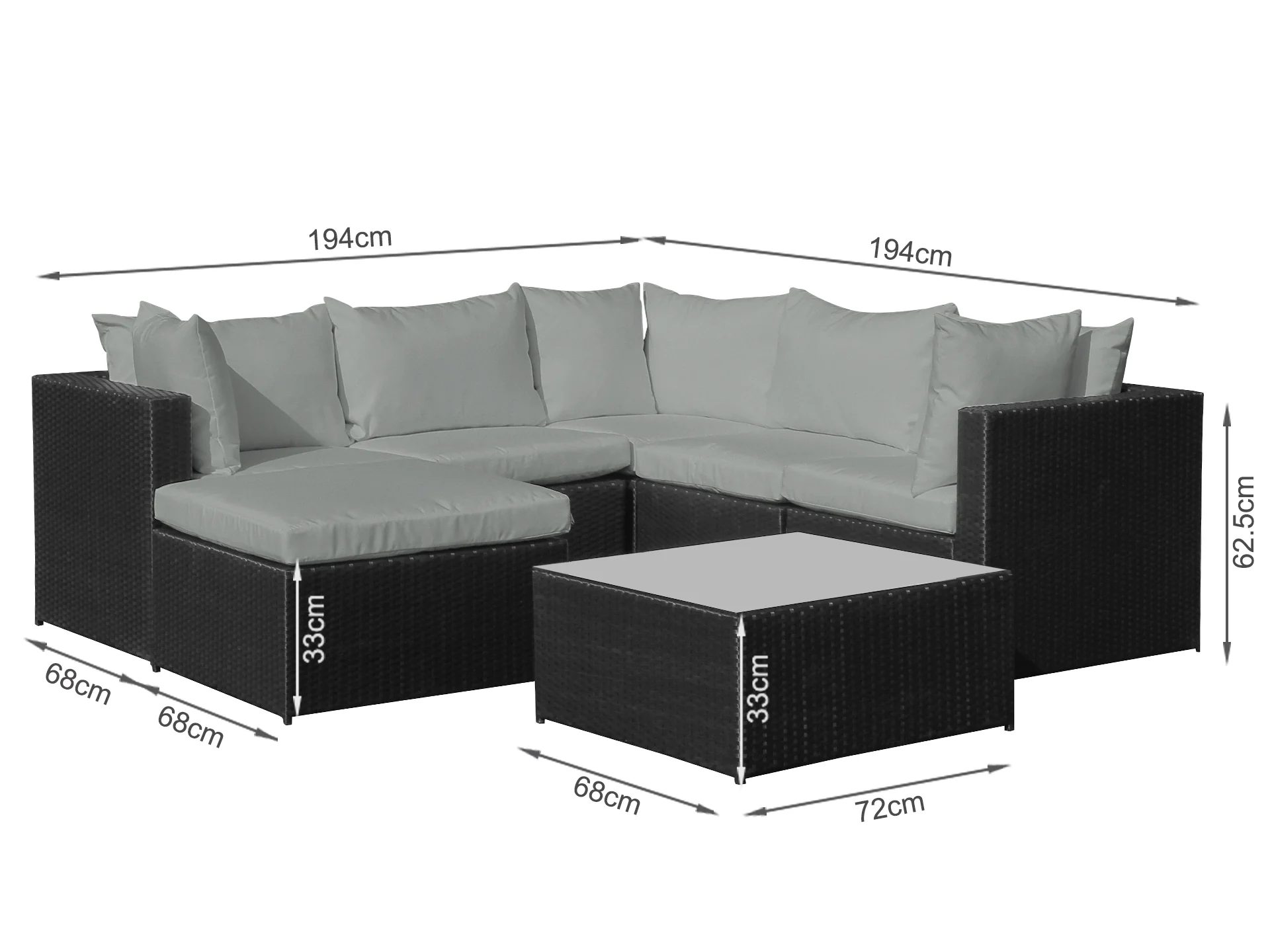 Verona 7 Piece Rattan Outdoor Sofa Set - Dark Grey - Image 8
