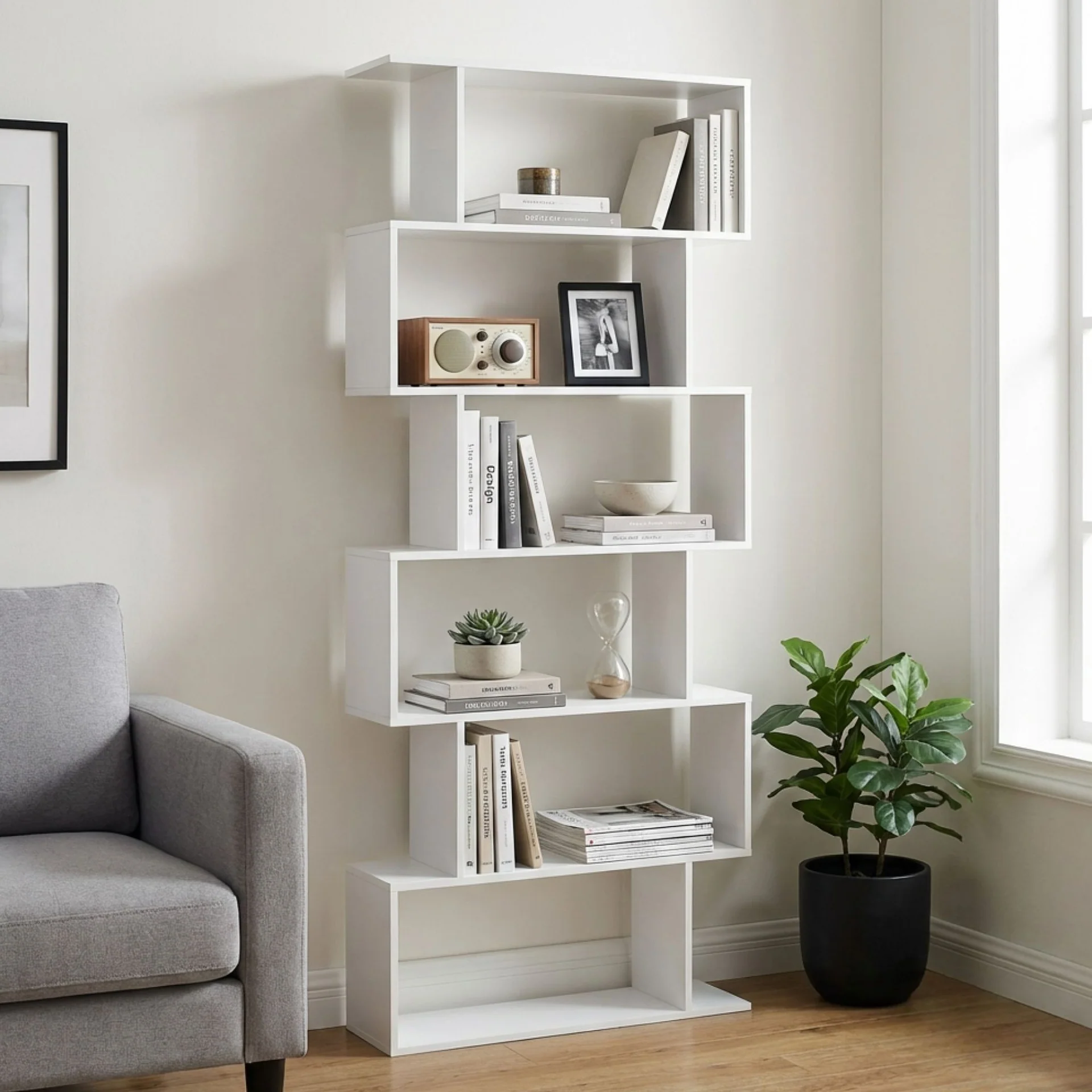 Verta 6 Tier Bookshelf Display Shelf - White - Image 3