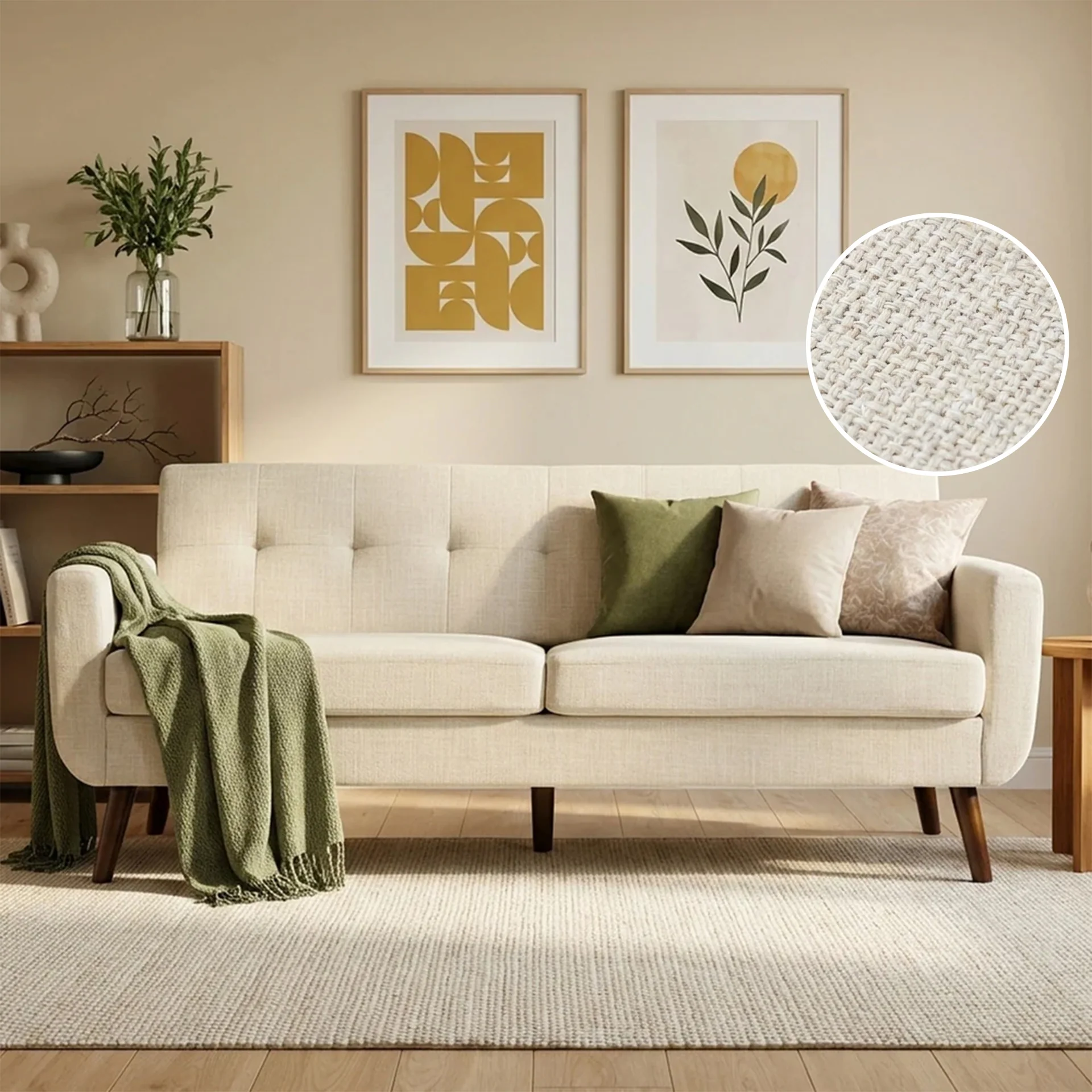 Vibe Linen 3 Seater Sofa - Beige - Image 2