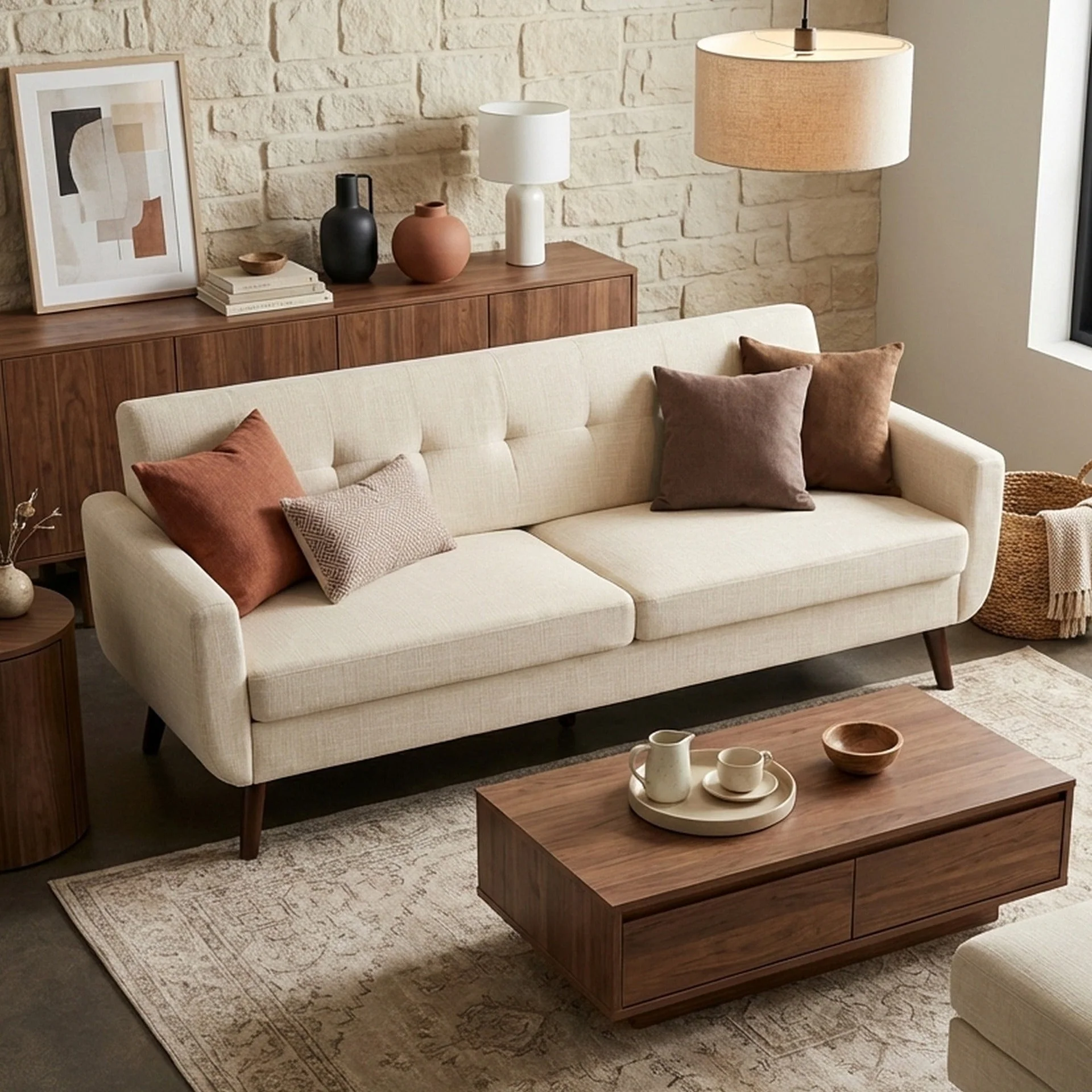 Vibe Linen 3 Seater Sofa - Beige - Image 3