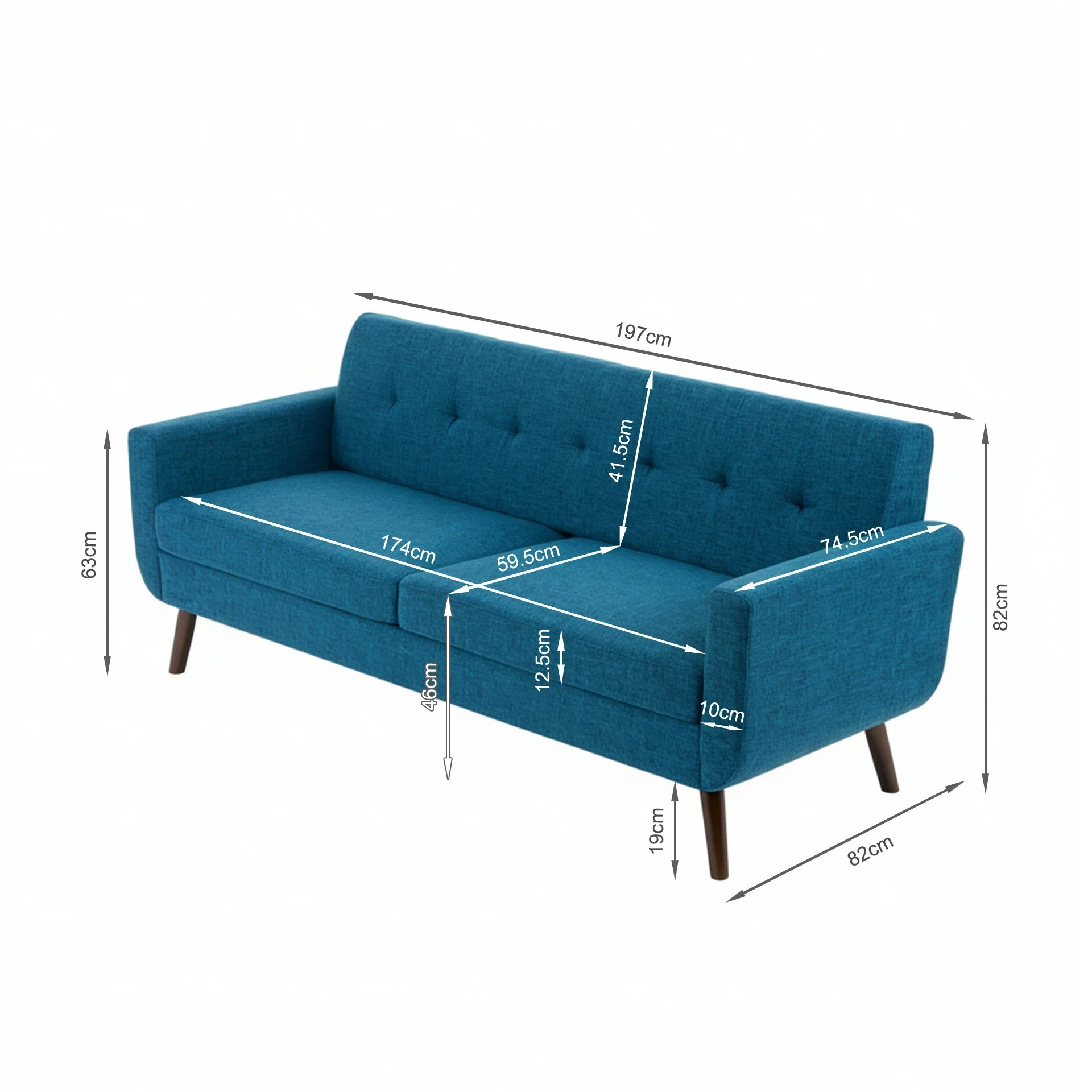 Vibe Linen 3 Seater Sofa - Blue - Image 15