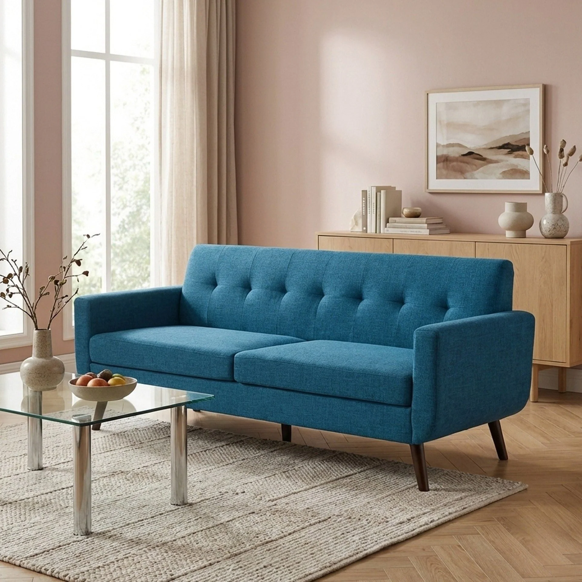 Vibe Linen 3 Seater Sofa - Blue - Image 3