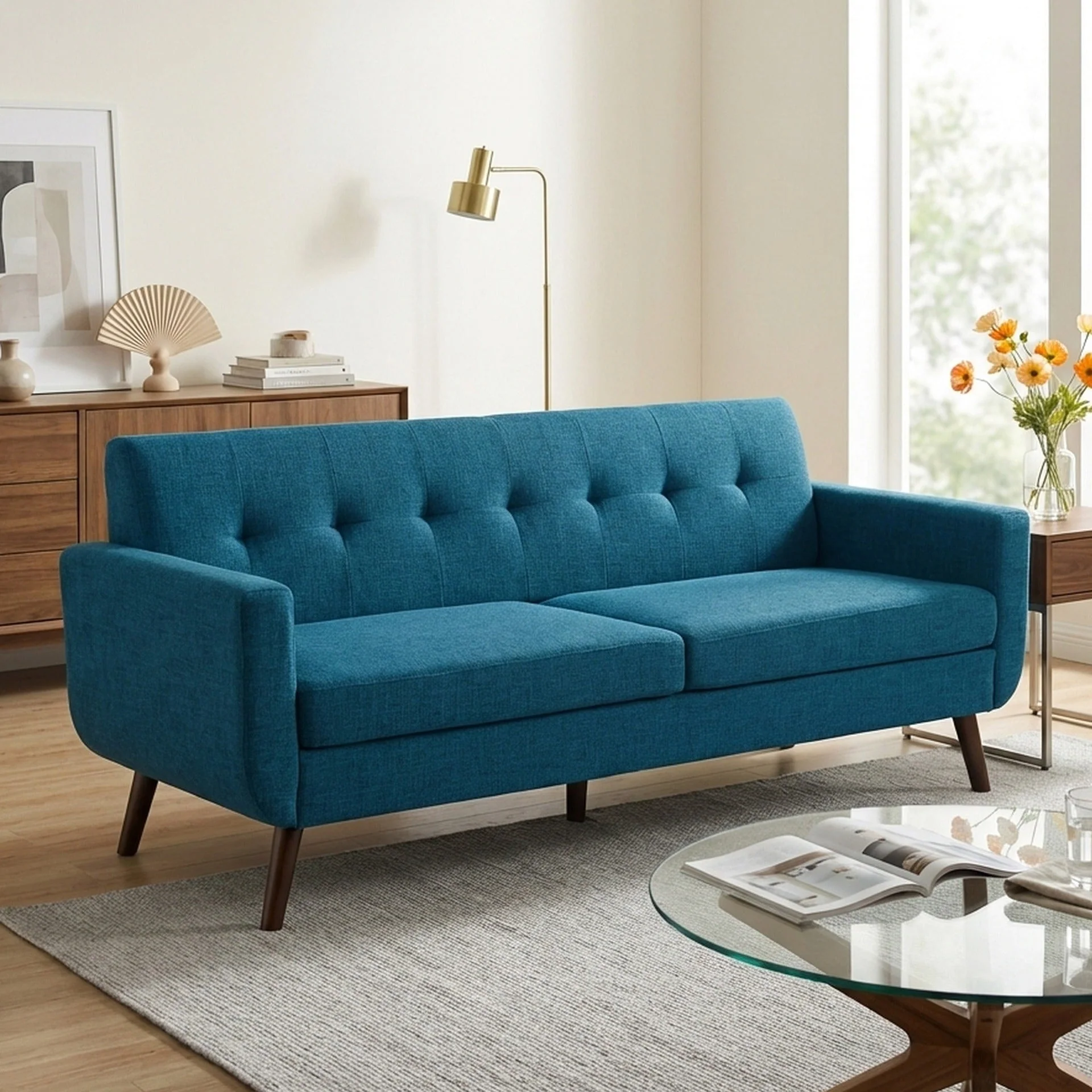 Vibe Linen 3 Seater Sofa - Blue - Image 4