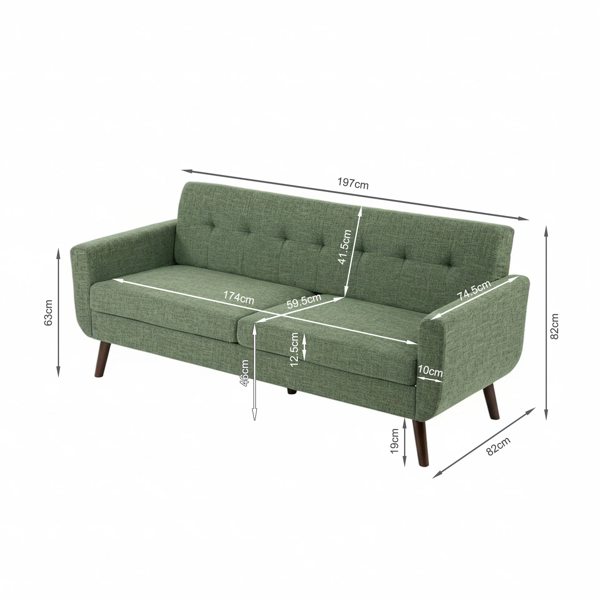 Vibe Linen 3 Seater Sofa - Green - Image 12