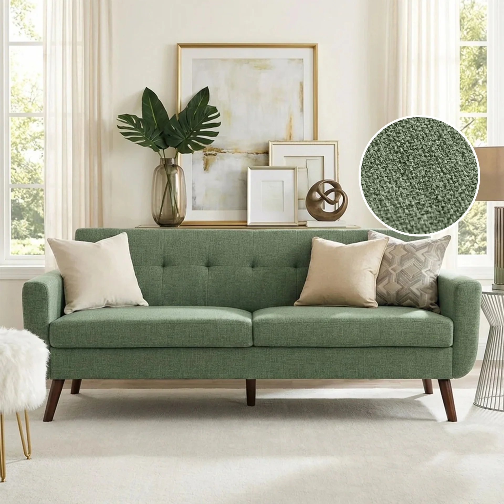 Vibe Linen 3 Seater Sofa - Green - Image 2