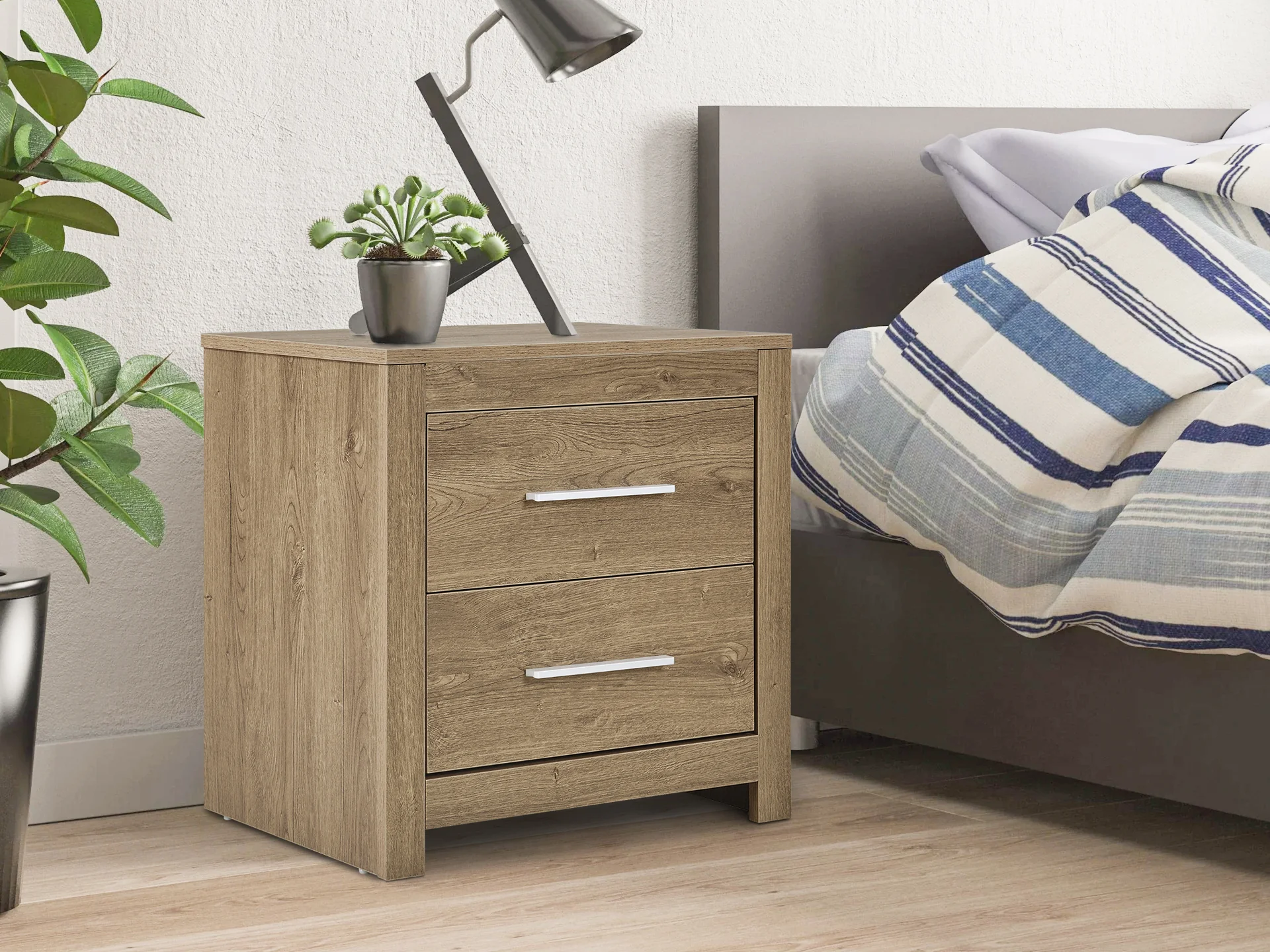 Vicente Wooden Bedside Table - Oak - Image 2
