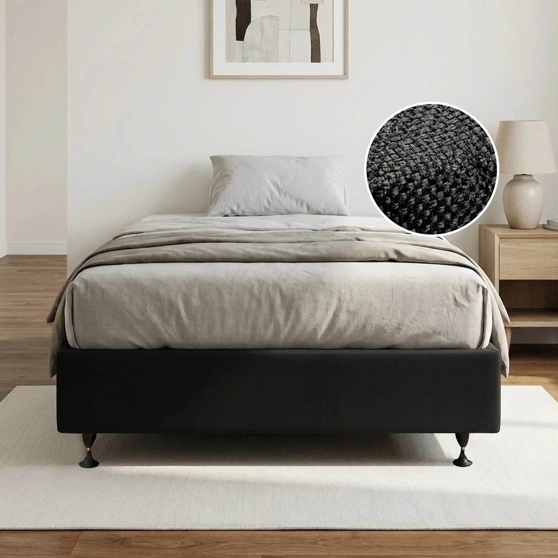 Vinson Fabric Double Bed Base - Black - Image 2