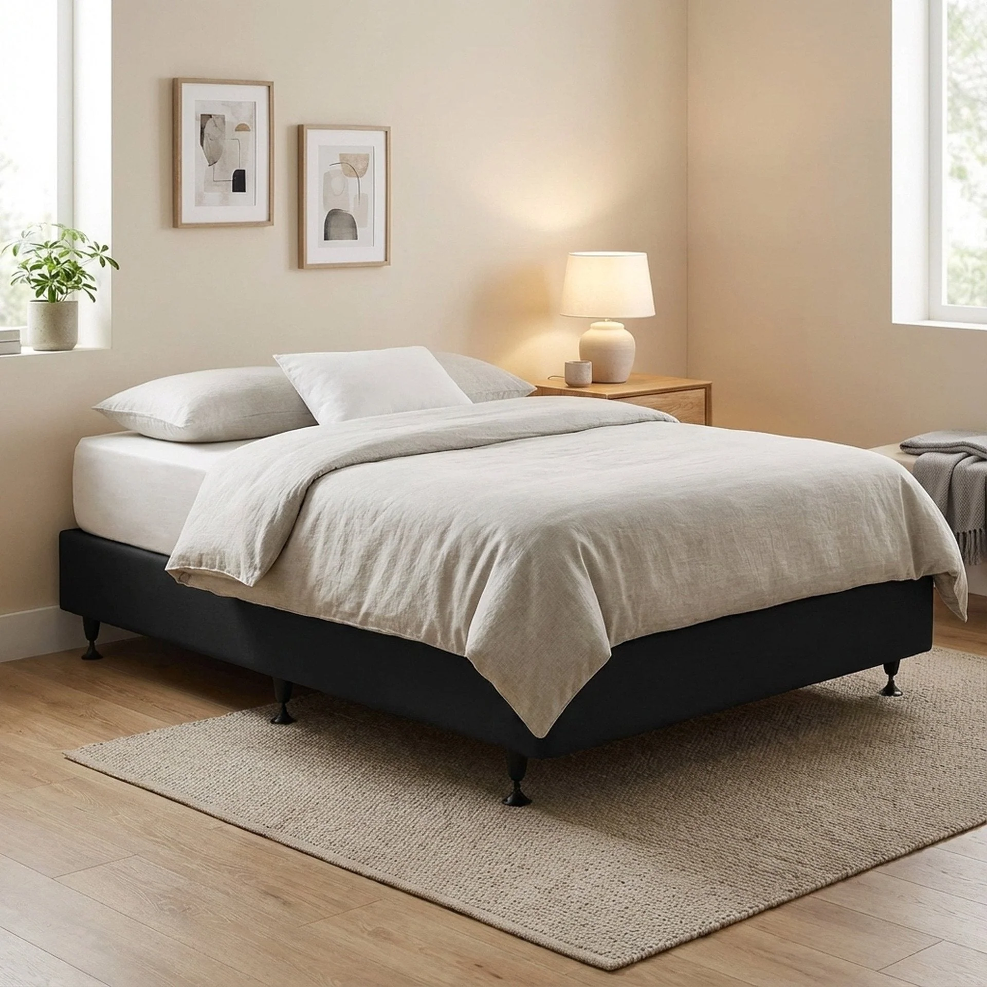 Vinson Fabric Queen Bed Base - Black - Image 3
