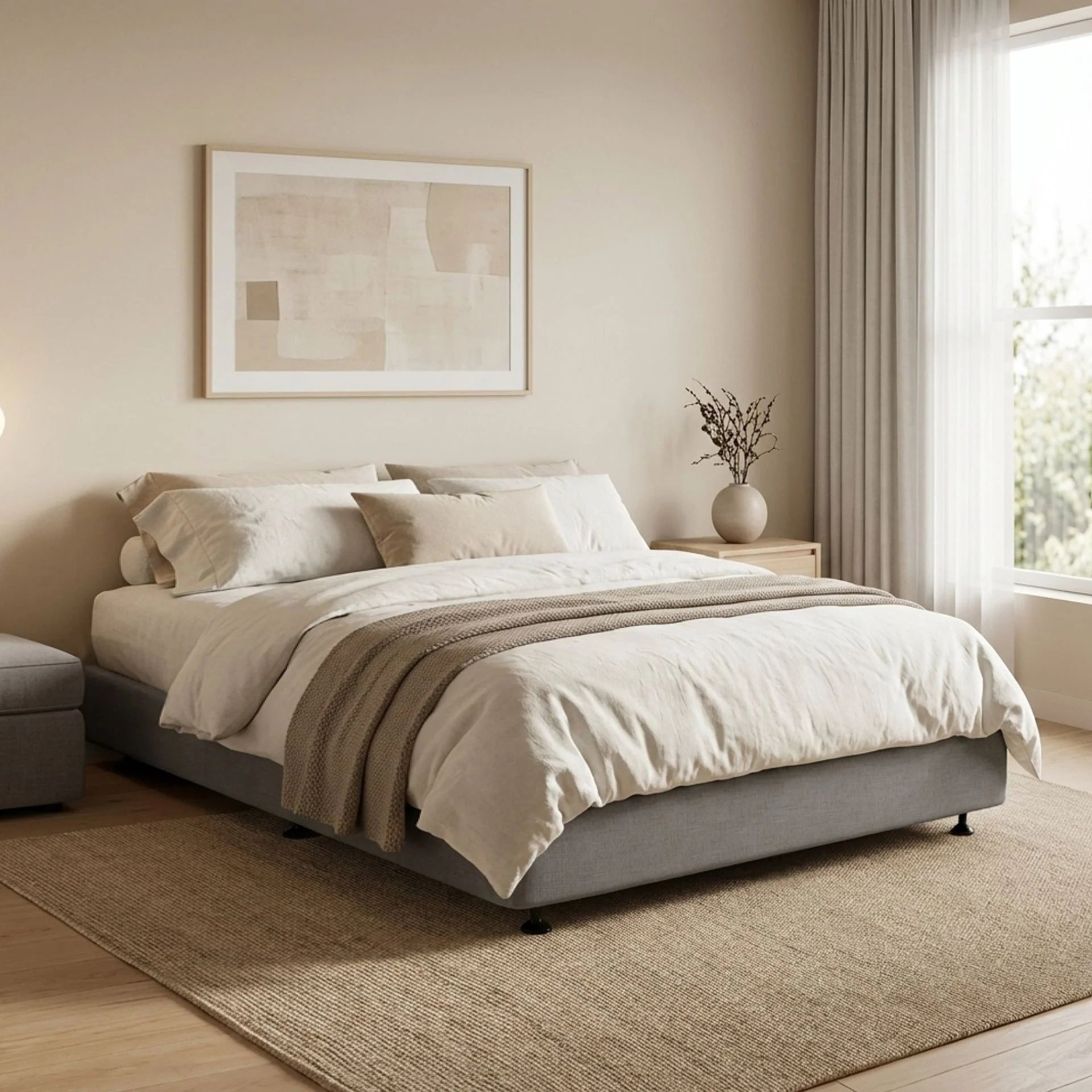 Vinson Fabric Queen Bed Base - Grey - Image 3