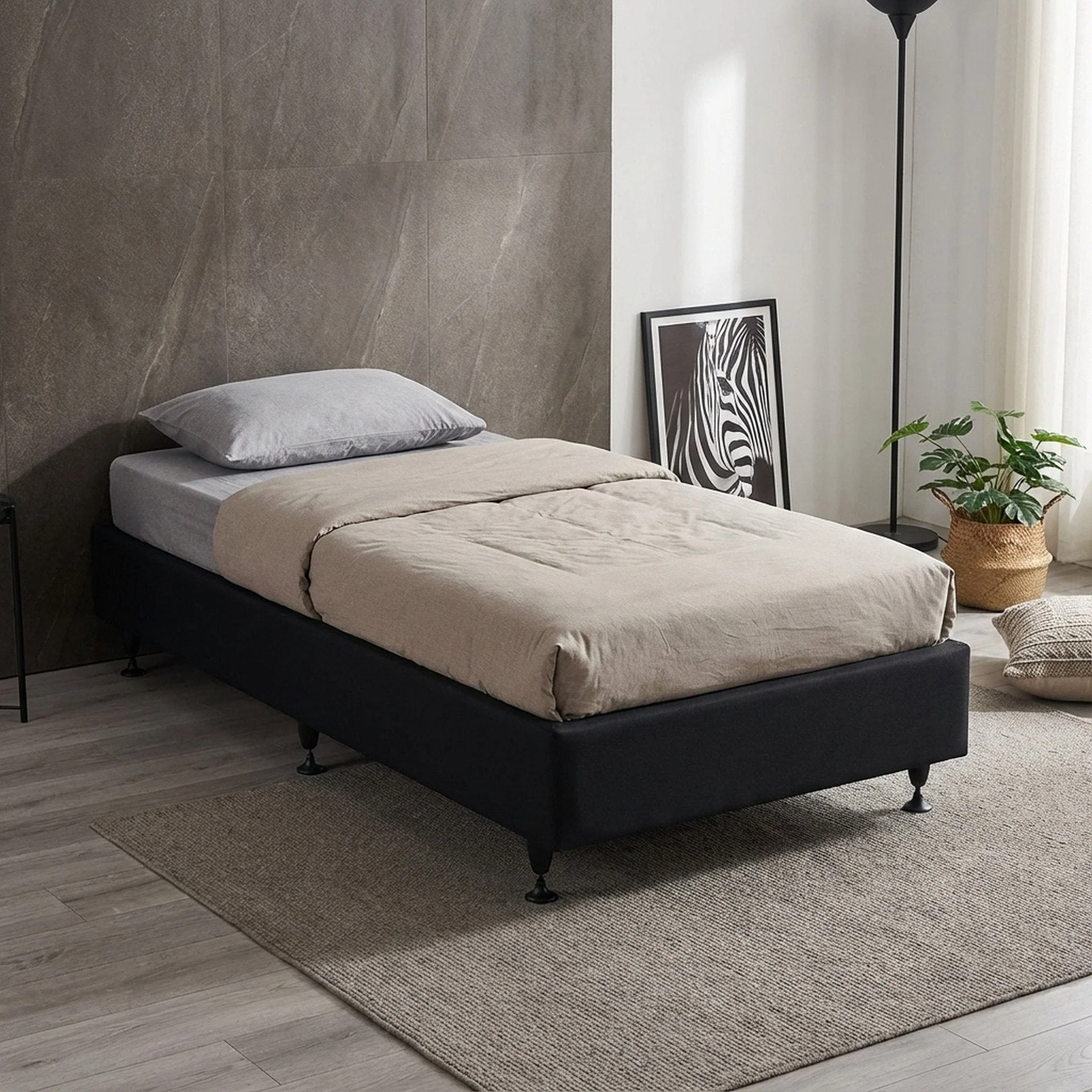 Vinson Fabric Single Bed Base - Black