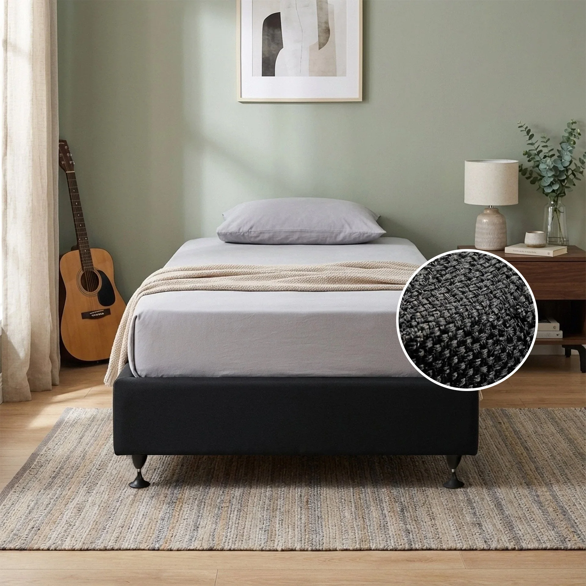 Vinson Fabric Single Bed Base - Black - Image 2