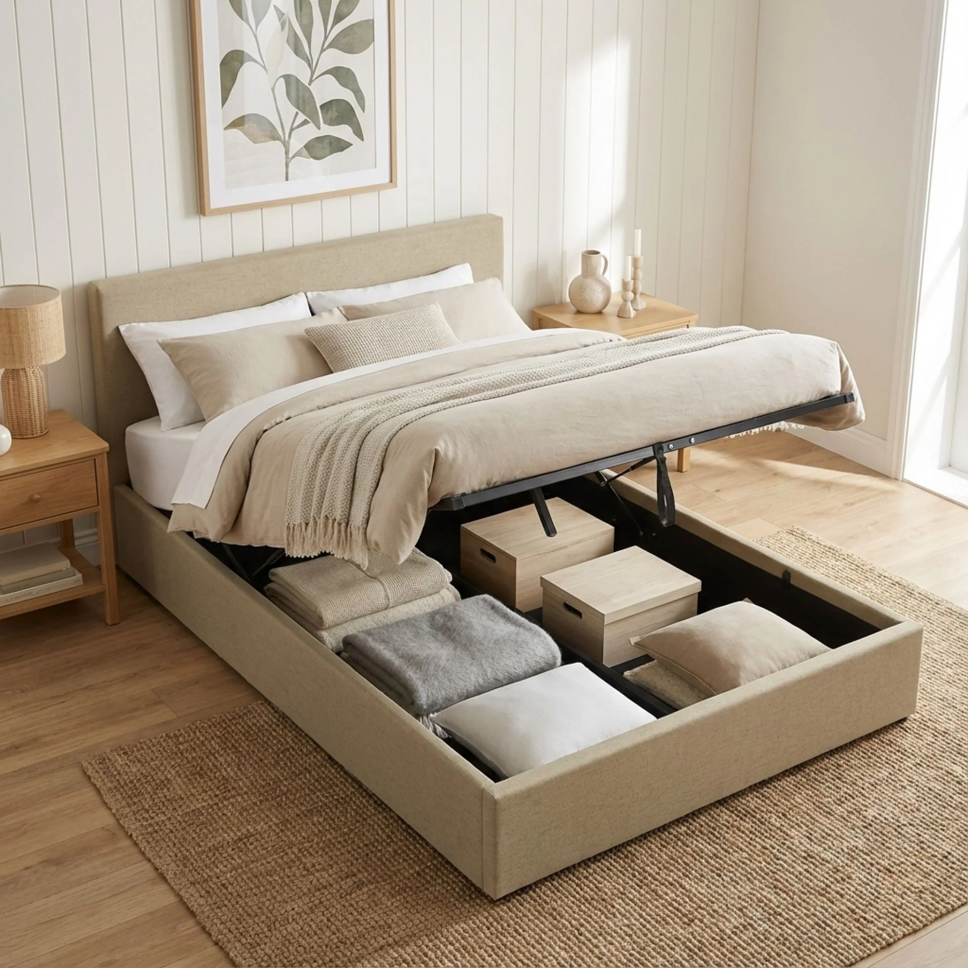 Violet Double Gas Lift Bed Frame - Beige