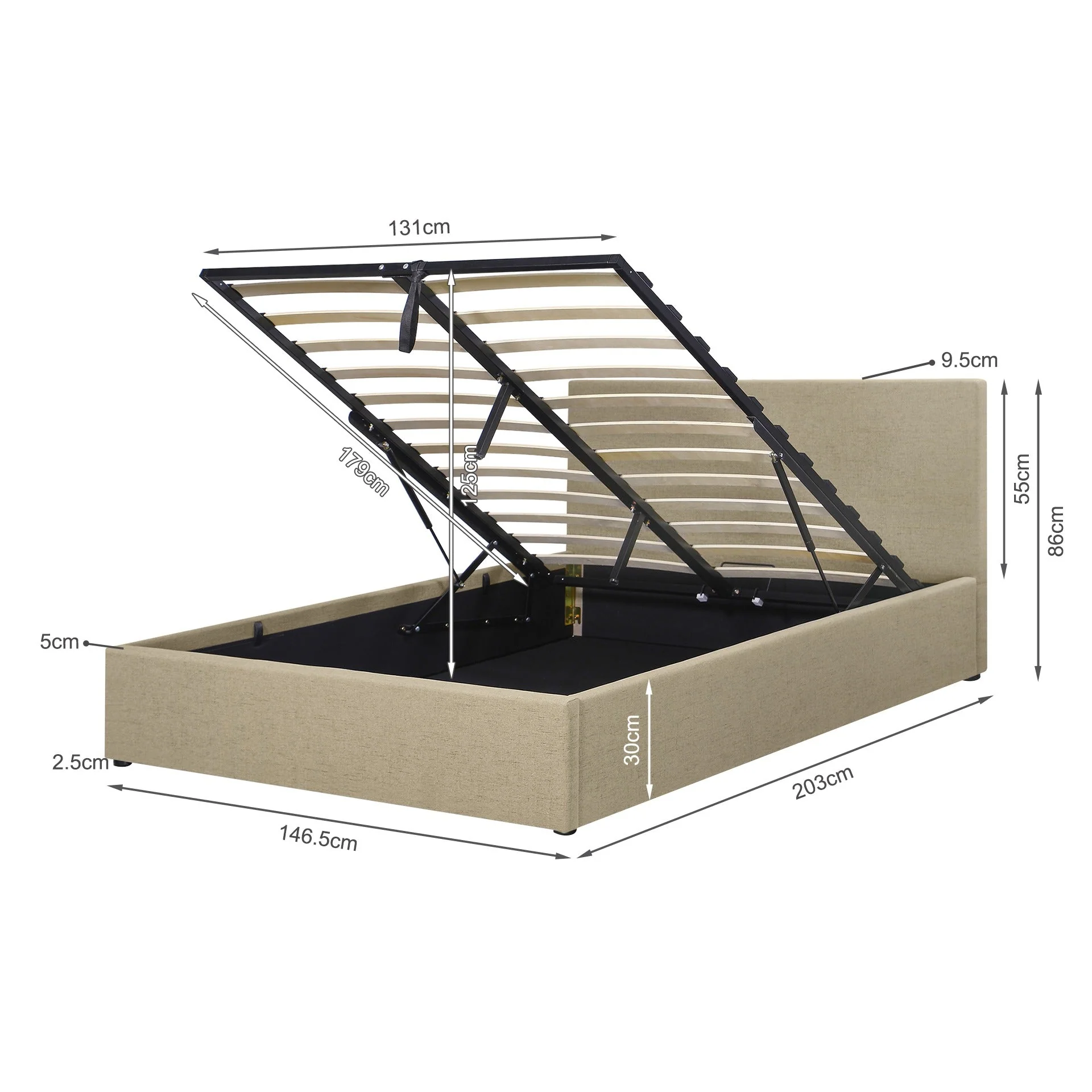 Violet Double Gas Lift Bed Frame - Beige - Image 11