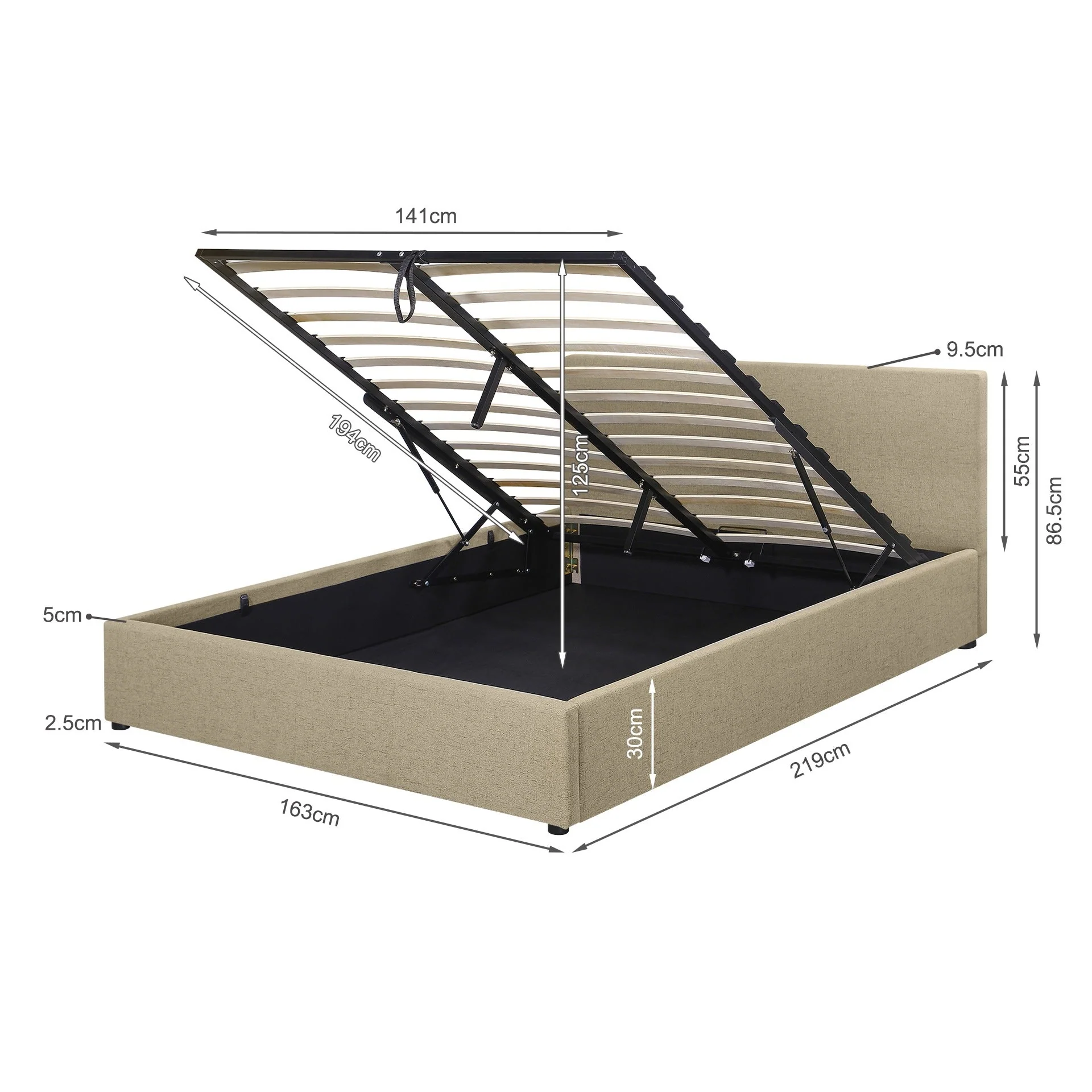 Violet Queen Gas Lift Bed Frame - Beige - Image 11