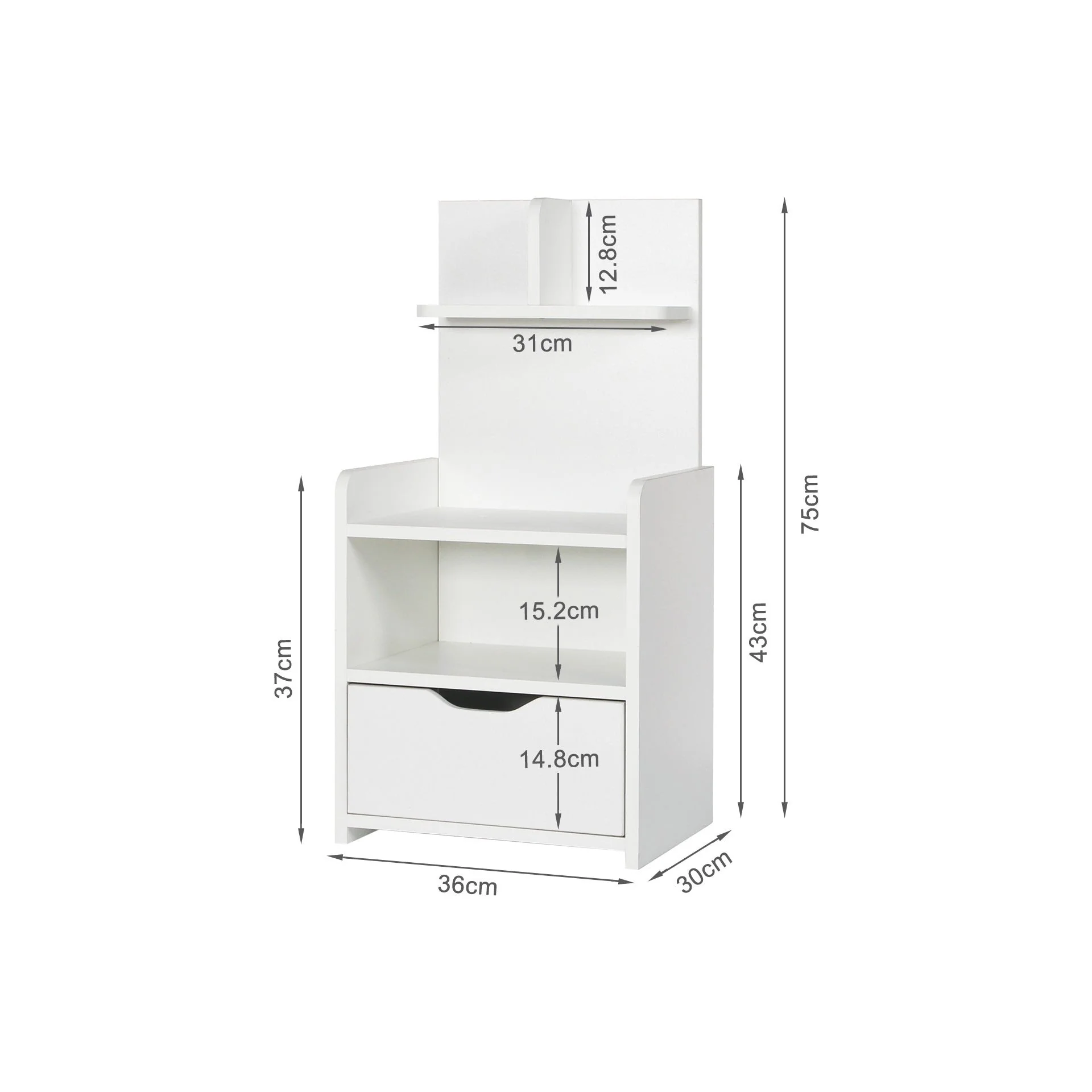 Vivian Bedside Table with Shelves - White - Image 10