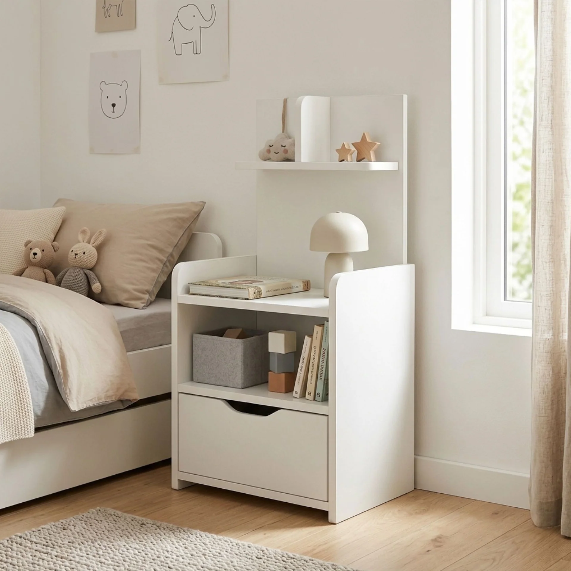 Vivian Bedside Table with Shelves - White - Image 3