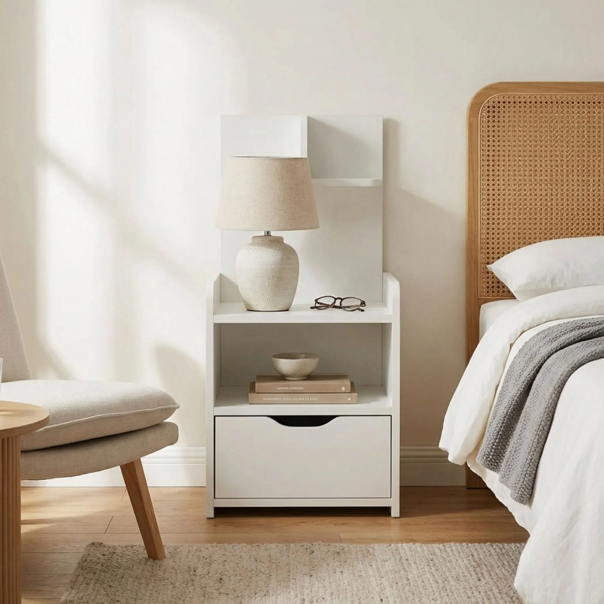 Vivian Bedside Table with Shelves - White - Image 4